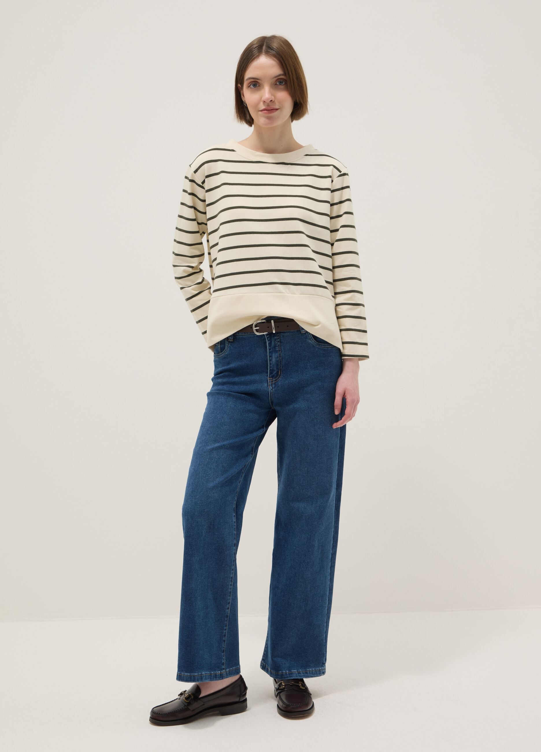 Multicolour striped stretch cotton blend jumper, regular fit