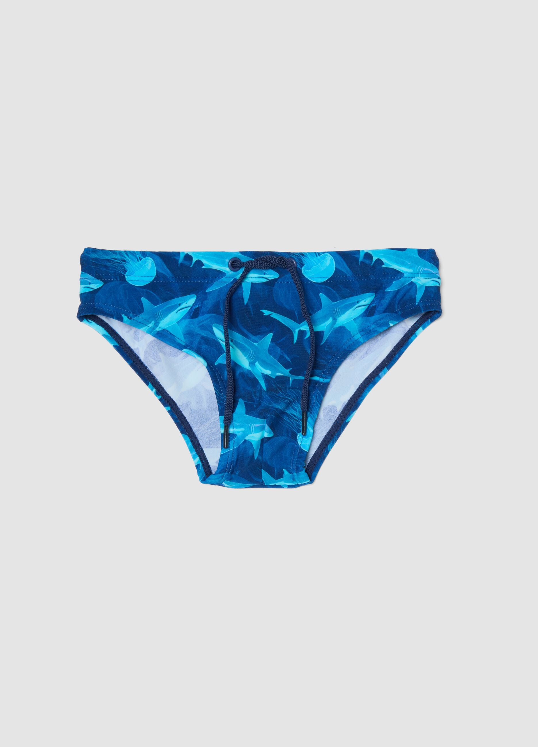 Blue stretch fabric swim briefs