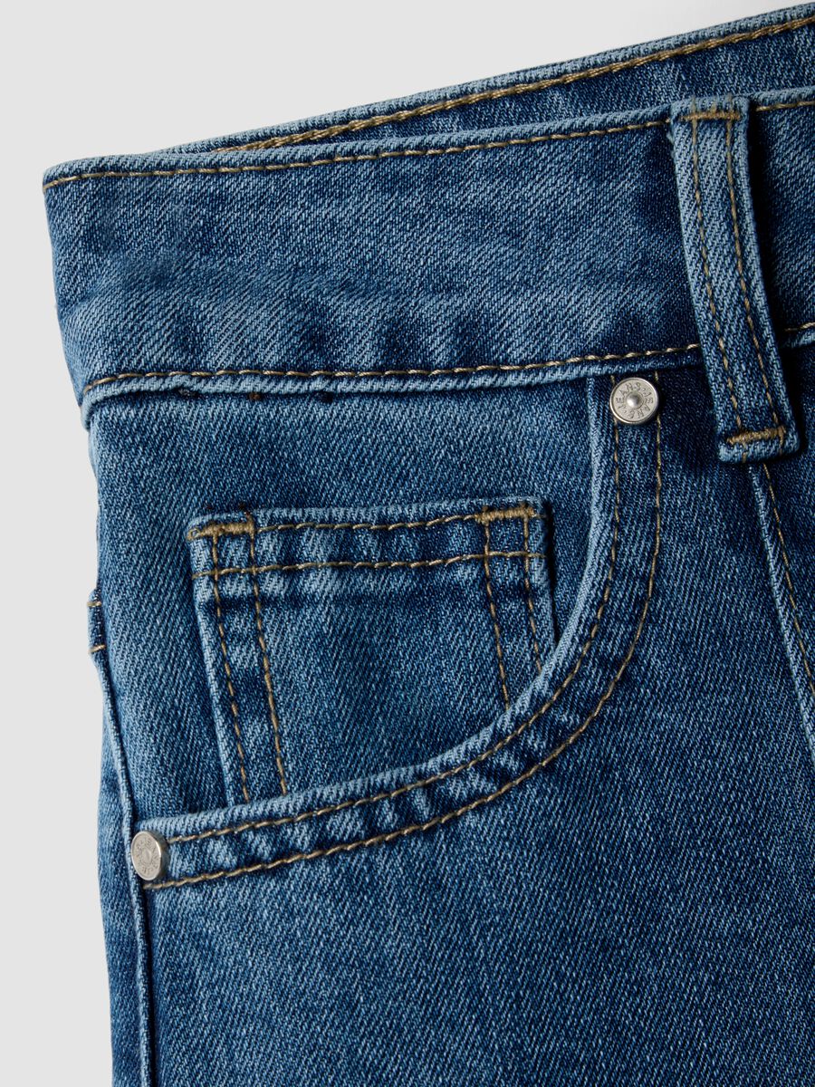 Regular fit blue stretch denim cotton blend trousers_5