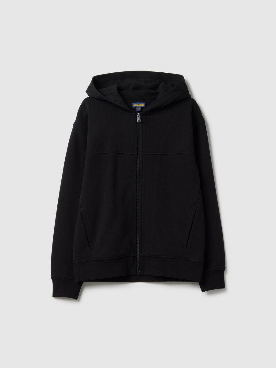 Black sweatshirt for boys in pure cotton with oversized fit, hood and zip_3