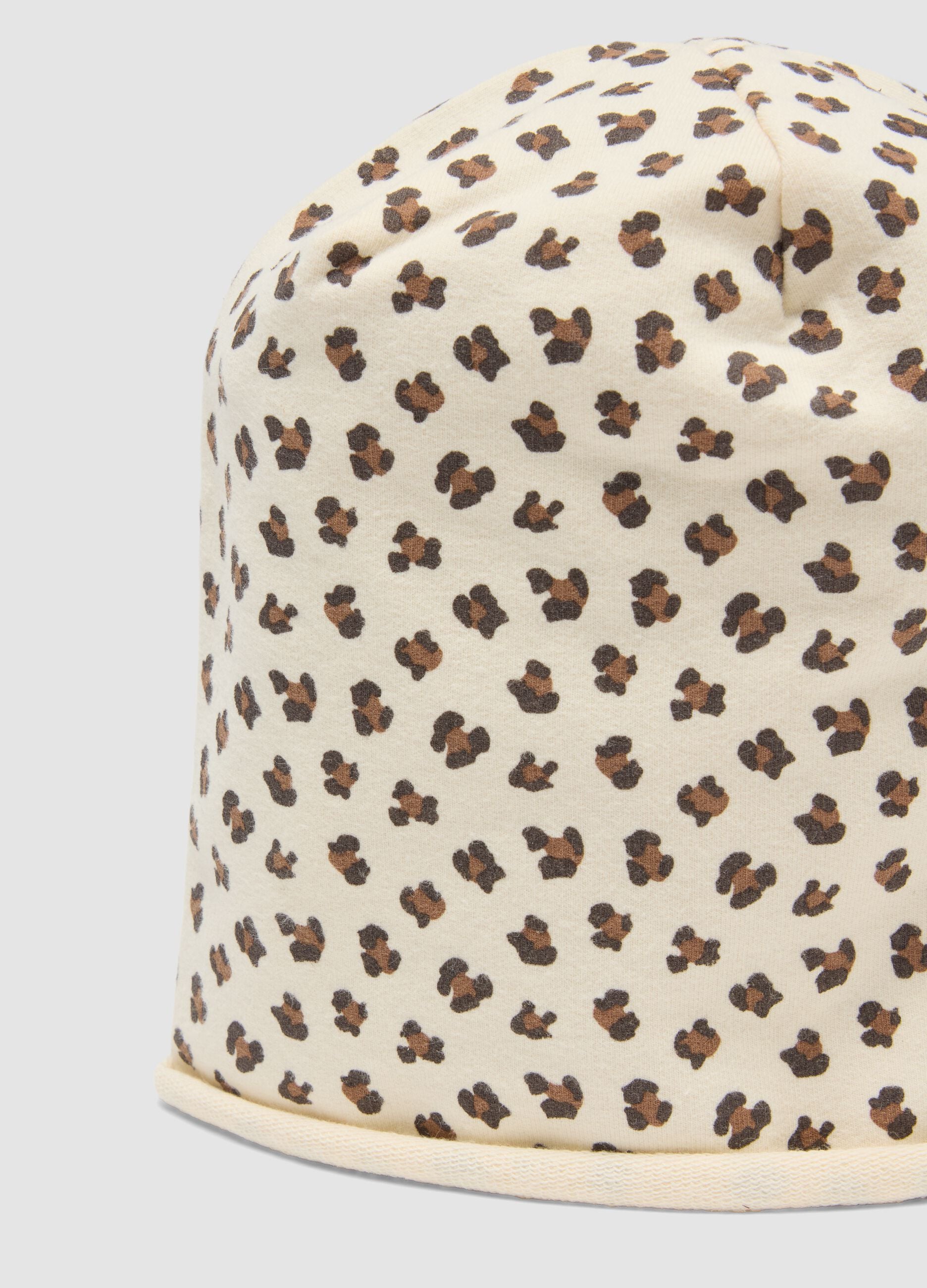 Beige stretch cotton hat with animal print for girls