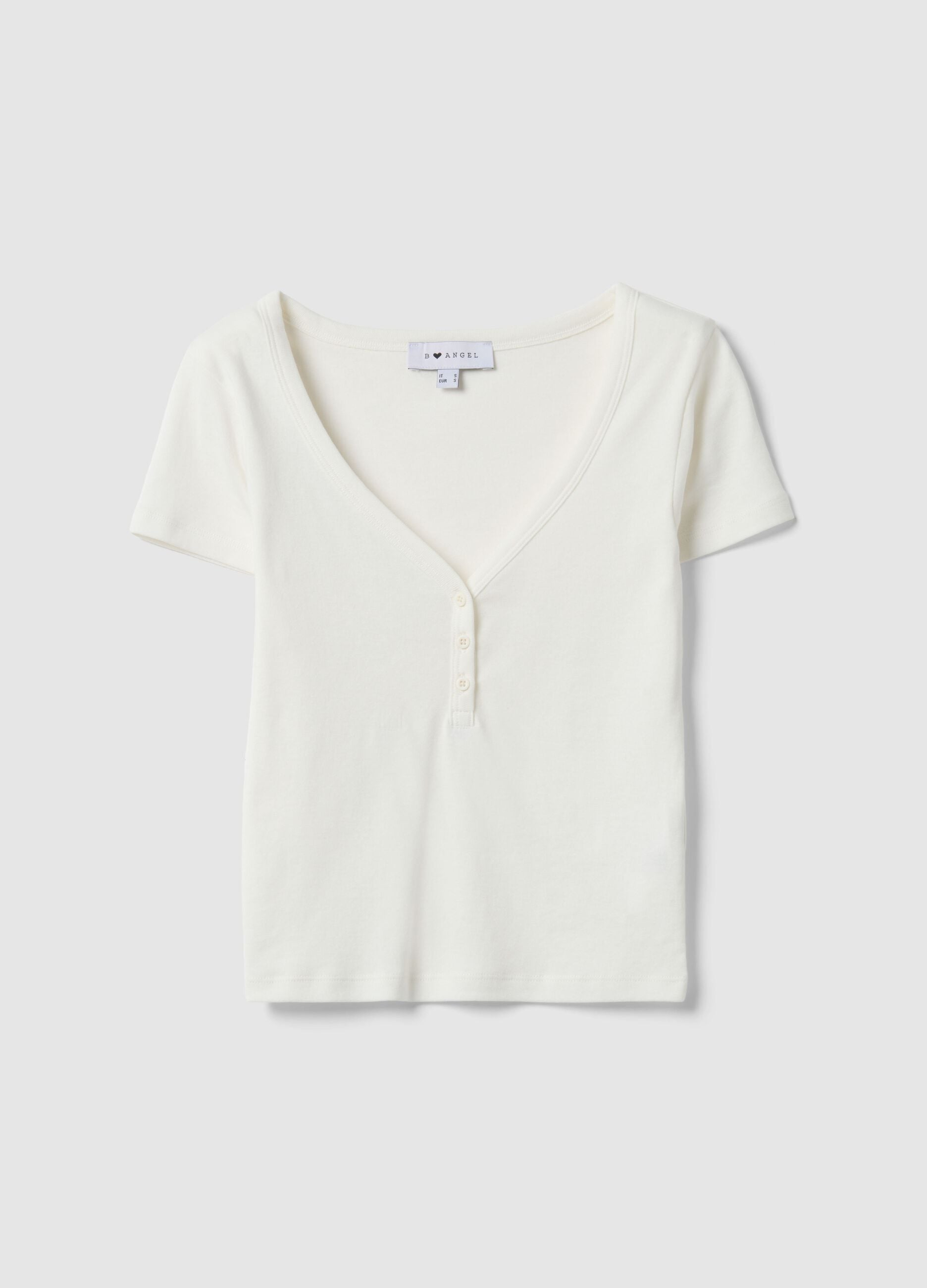 White pure cotton regular fit V-neck T-shirt