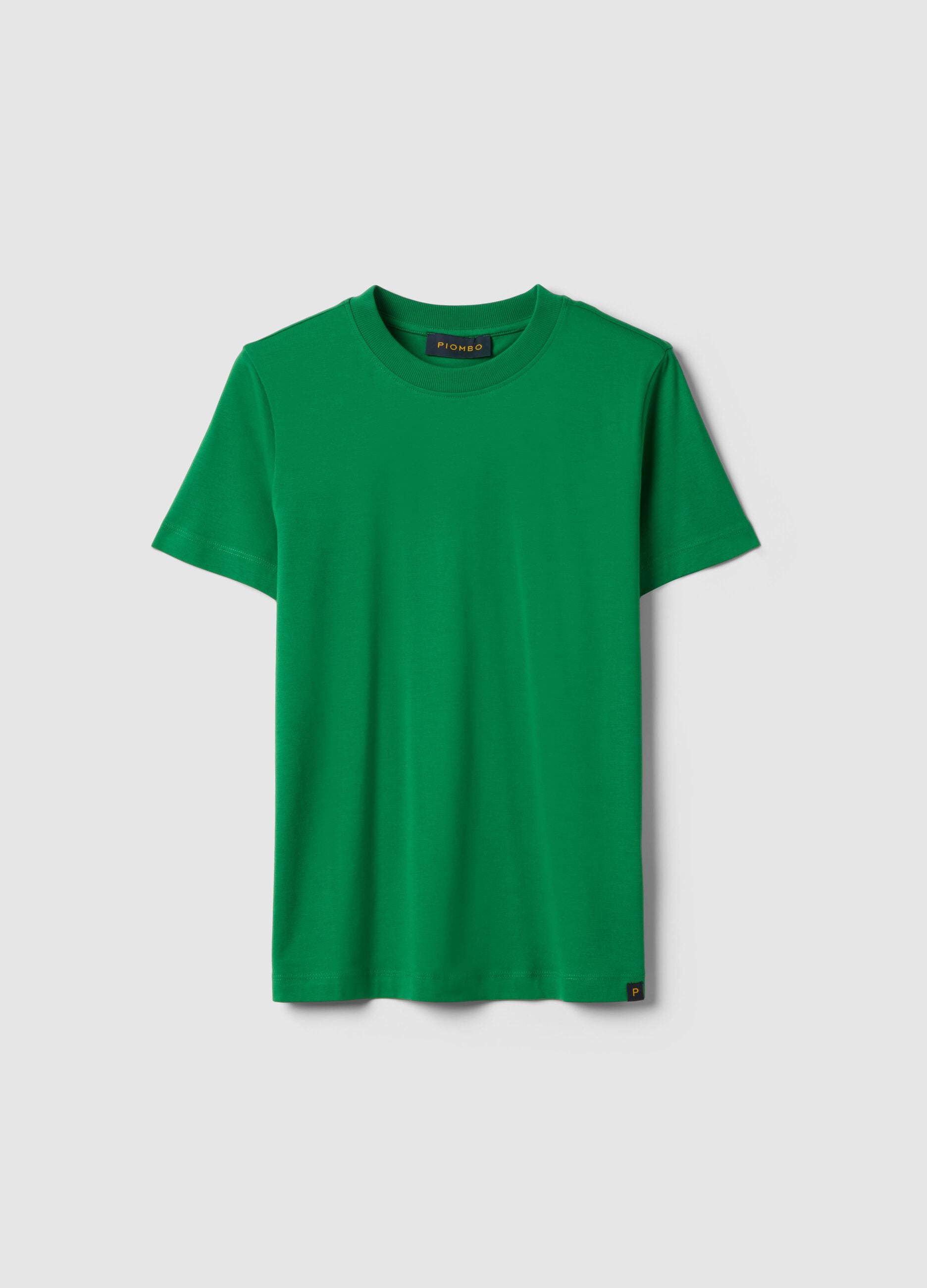 Regular Fit Green Crew Neck Cotton T-shirt