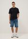 Blue stretch cotton-blend denim shorts, regular fit_0