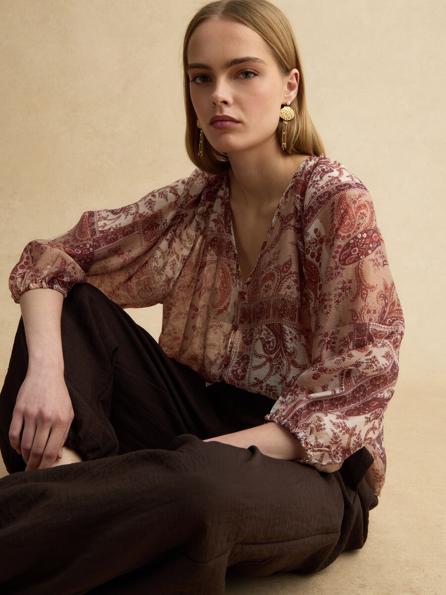 Multicolour regular fit lyocell blend blouse with buttons_0
