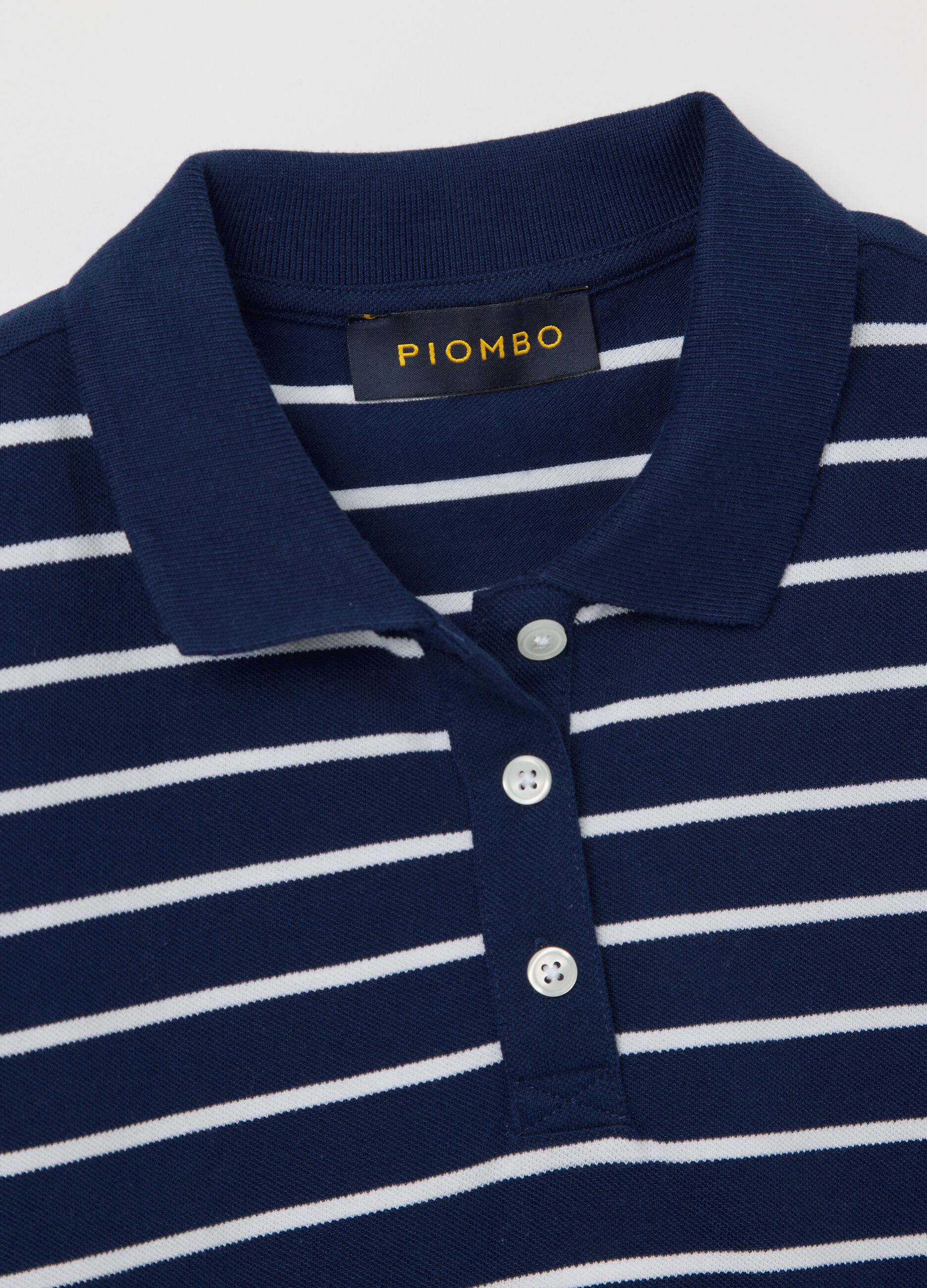 Blue and white striped polo shirt in piquet