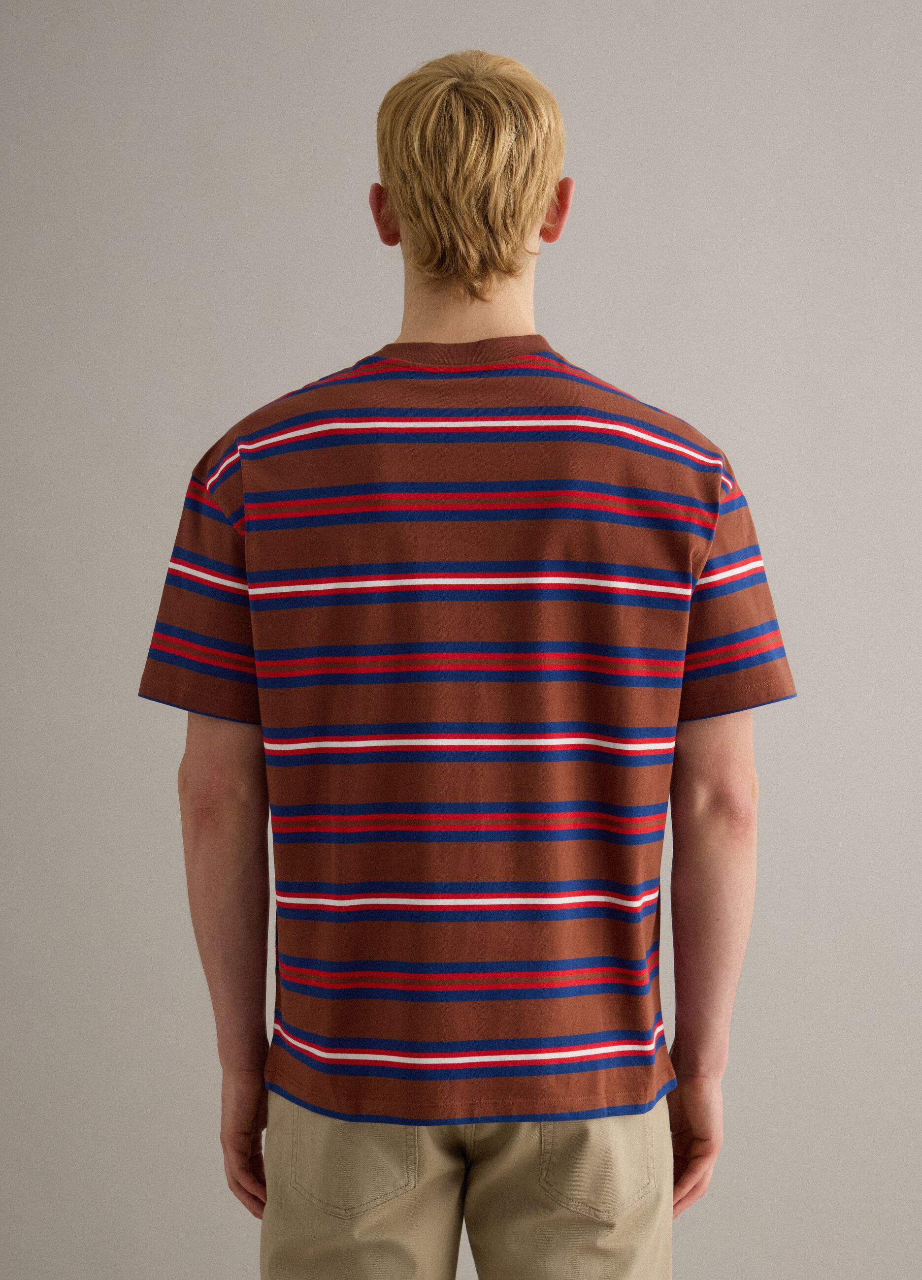 Multicolour striped pure cotton relaxed fit T-shirt