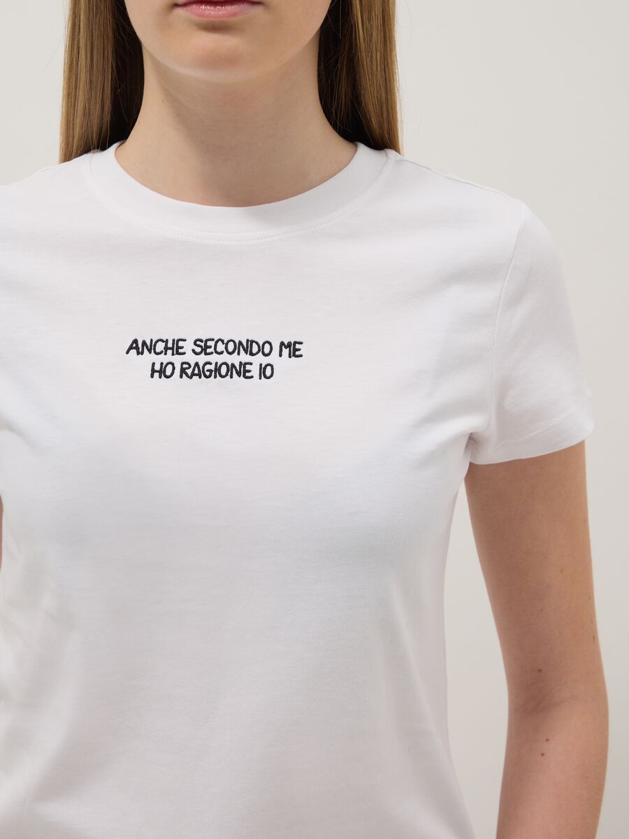 White pure cotton girls' regular fit t-shirt with text_2
