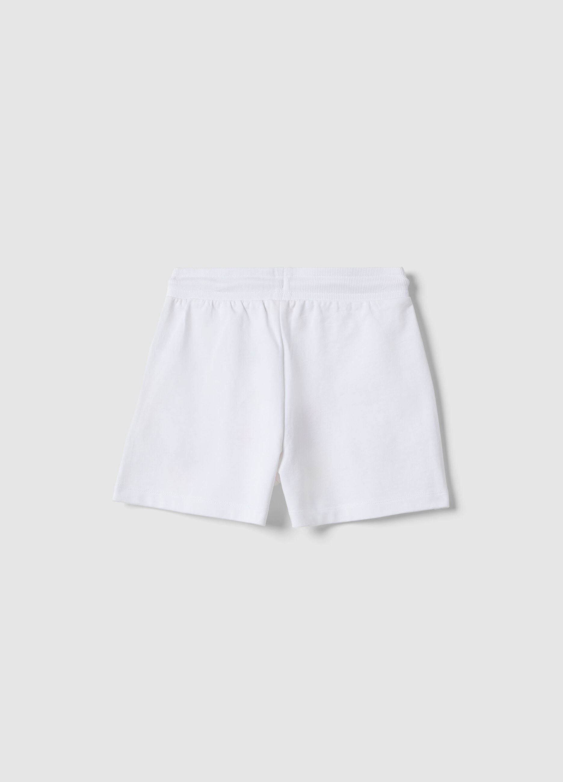 Girls' Regular Fit Pure White Cotton Shorts Featuring Stitch
