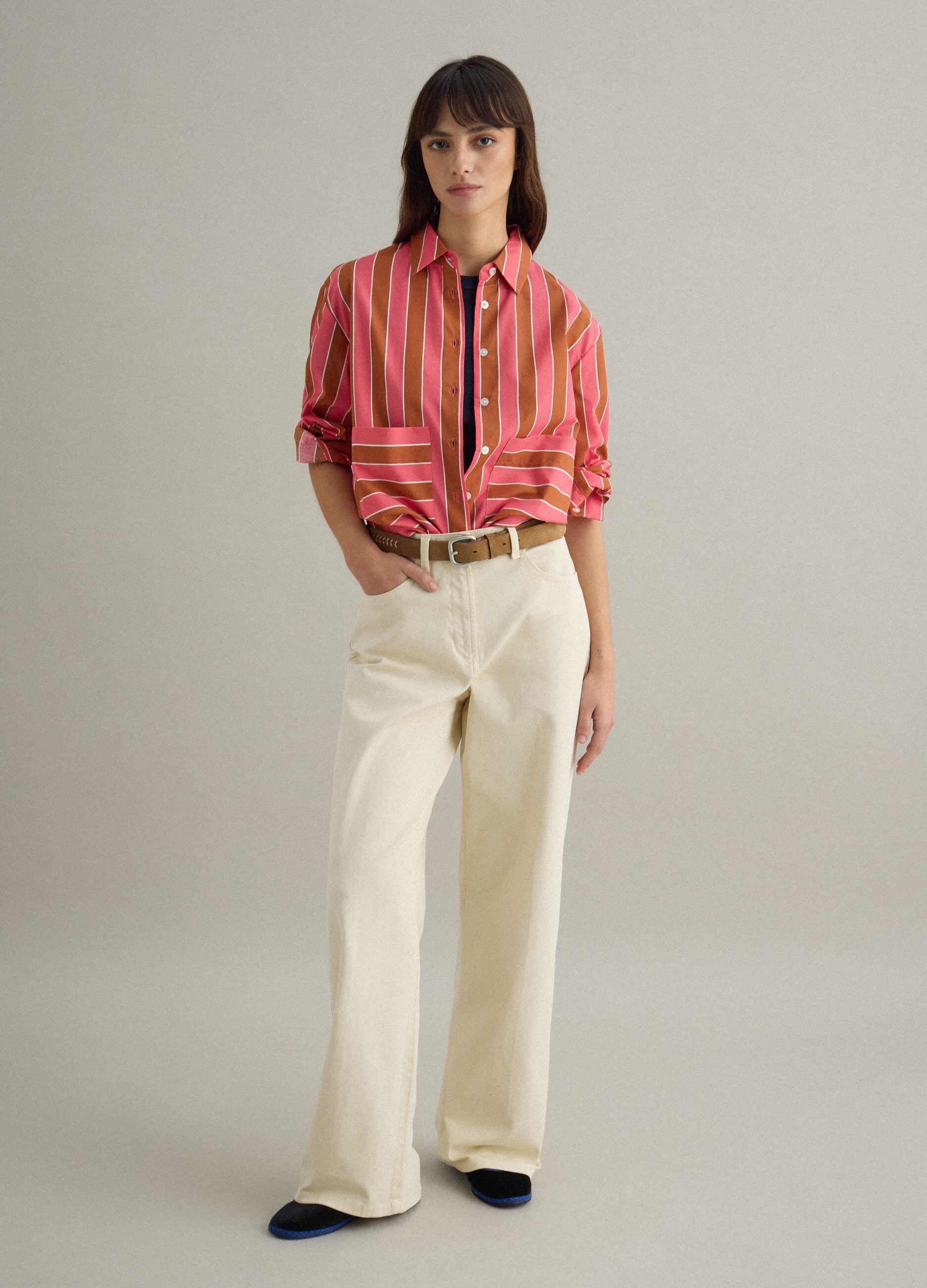 Regular fit multicolour striped cotton blend shirt