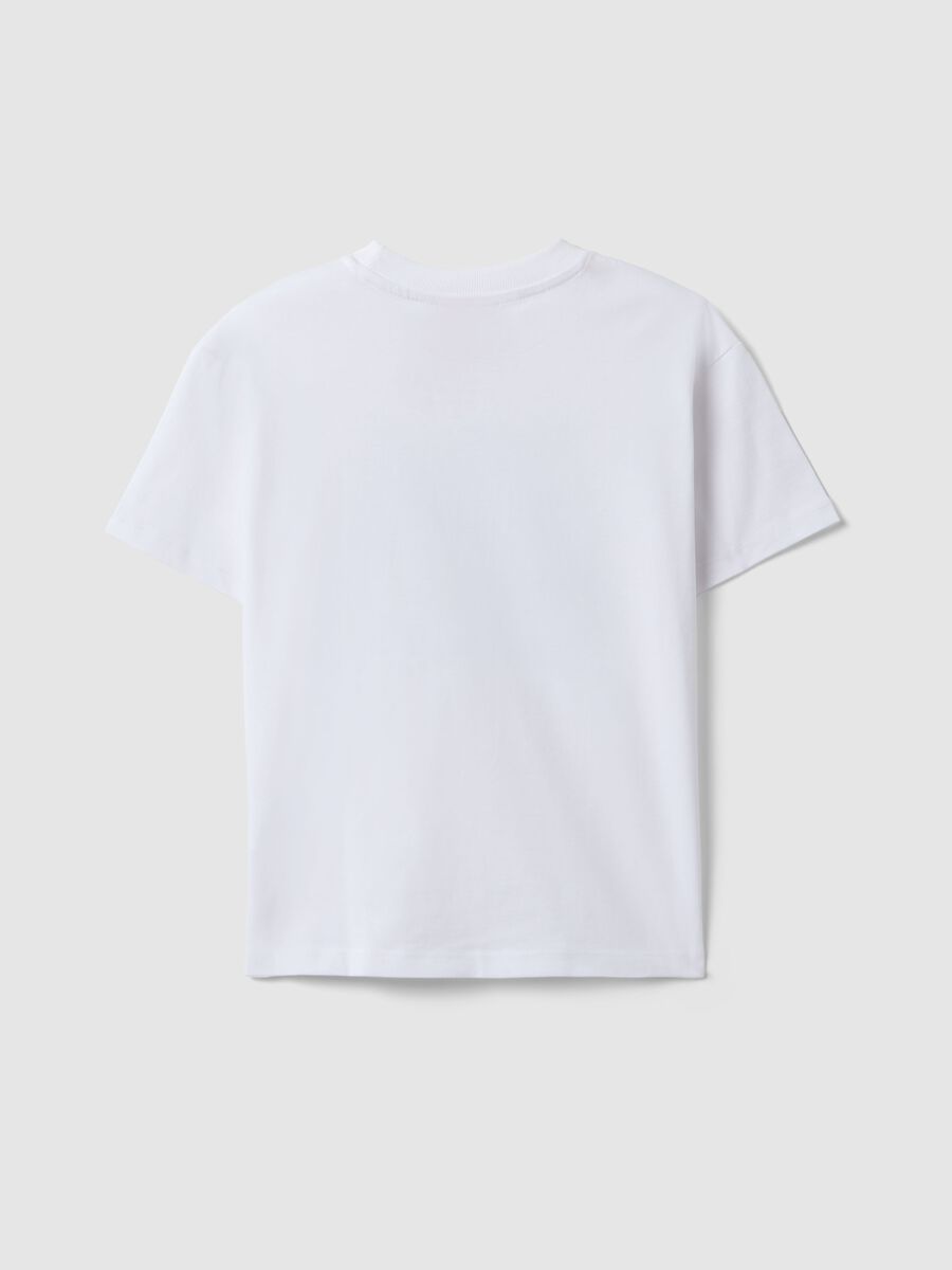T-shirt in puro cotone bianca da bambino oversize fit con stampa_1