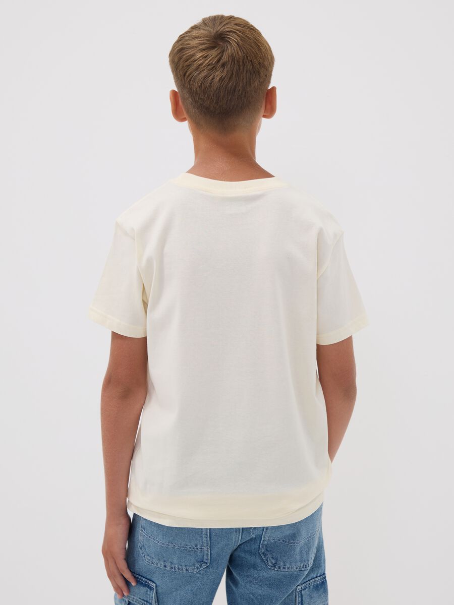 Children's regular fit beige pure cotton t-shirt with prints_2