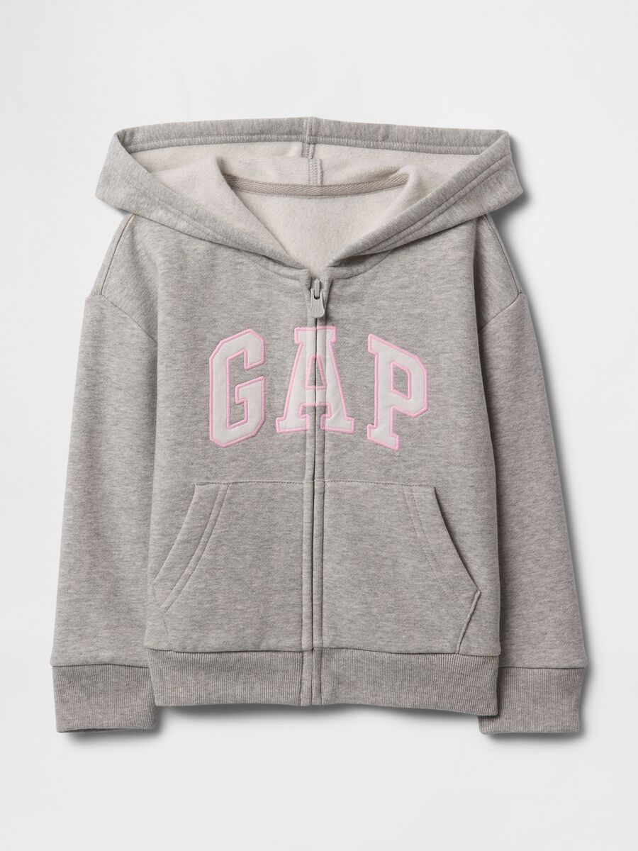 Grey cotton blend baby girl's regular fit hoodie with zip and logo_0