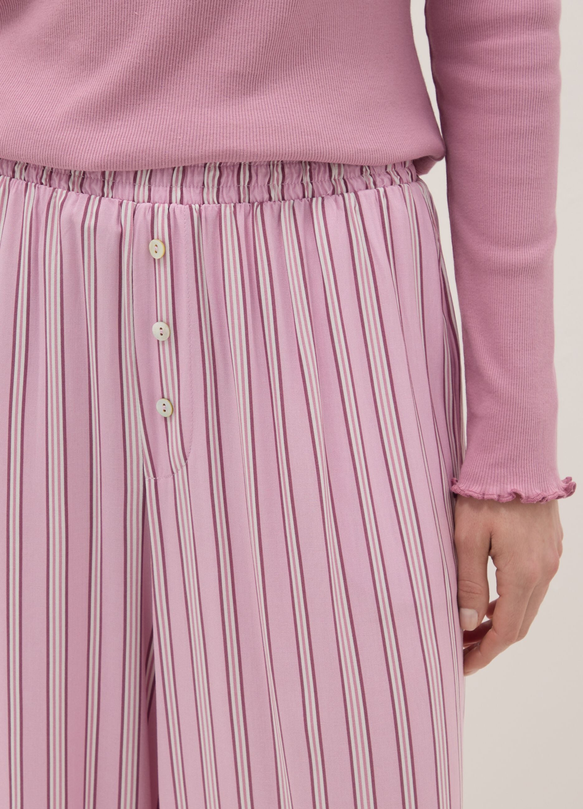 Regular fit pink striped pure viscose pyjama trousers