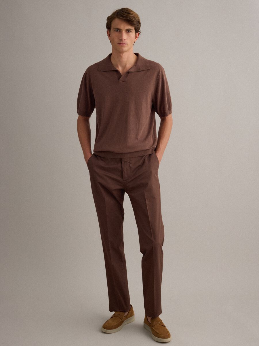 Polo marrone a maniche corte in puro cotone regular fit_1
