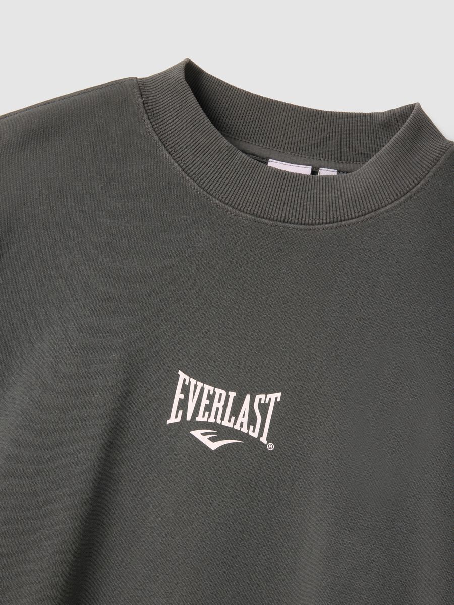 Black cotton blend regular fit sweatshirt with Everlast logo_5