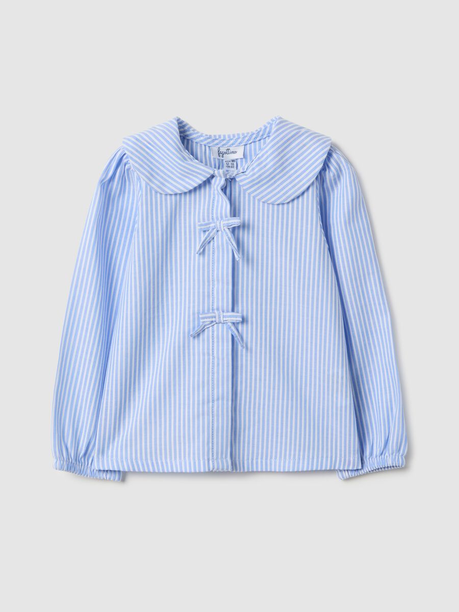 Camicia in puro cotone a righe azzurra regular fit da bimba_0