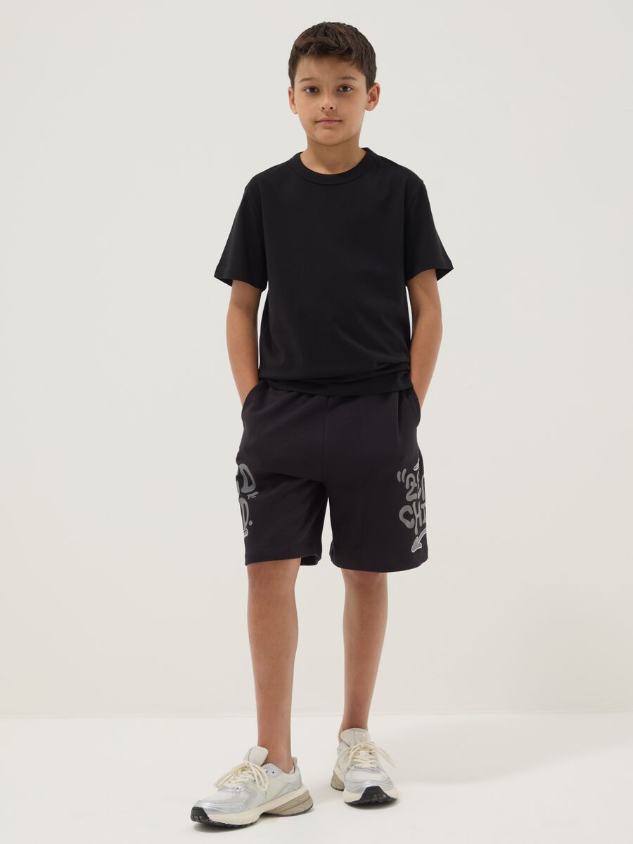 Black pure cotton shorts with elasticated waistband_0