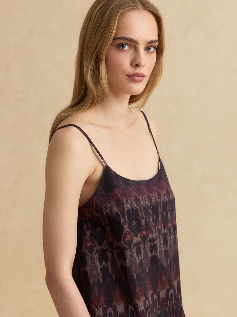 Purple cotton-linen blend dress with slim straps_1
