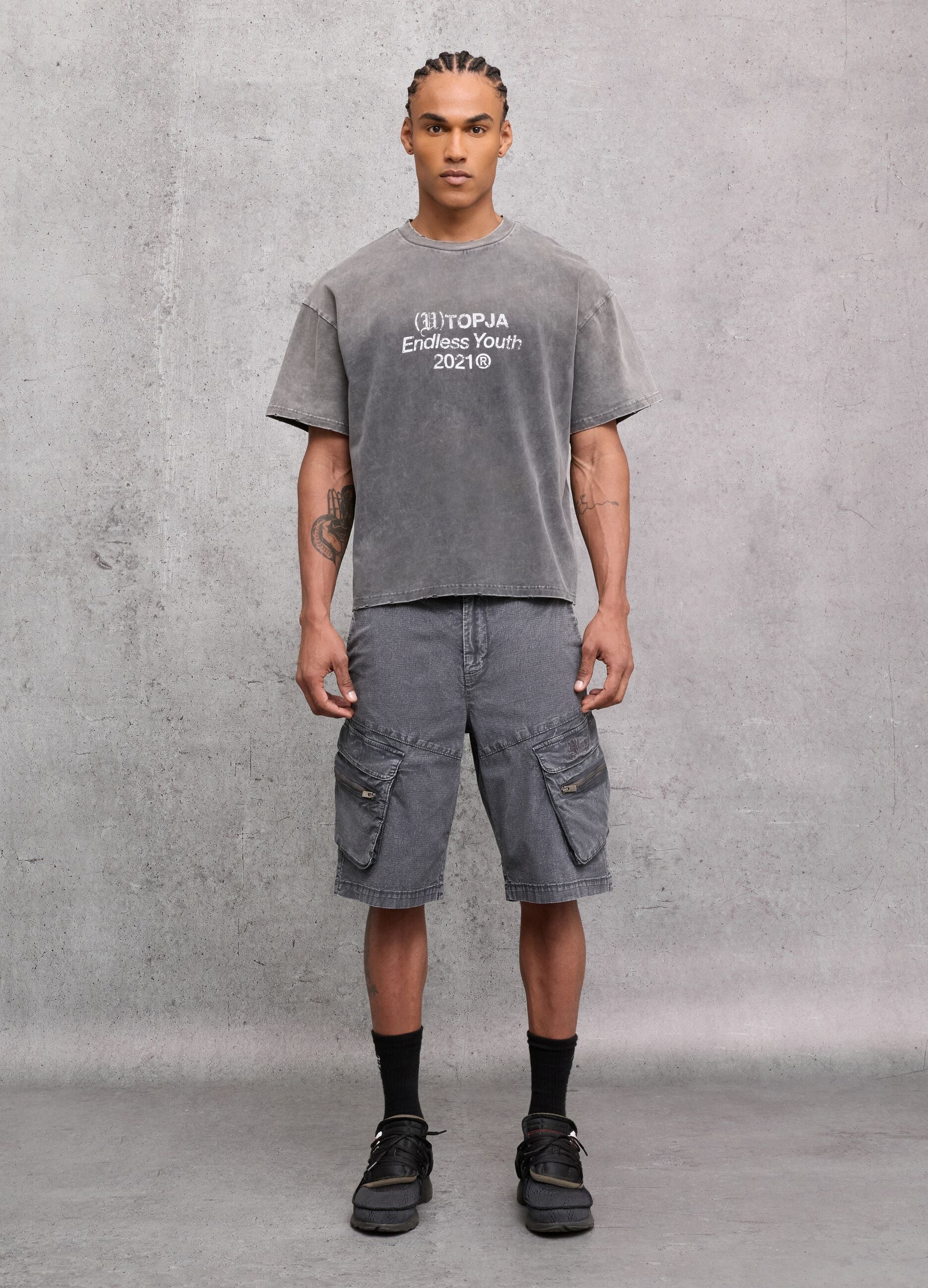 Washed Grey Cargo Shorts