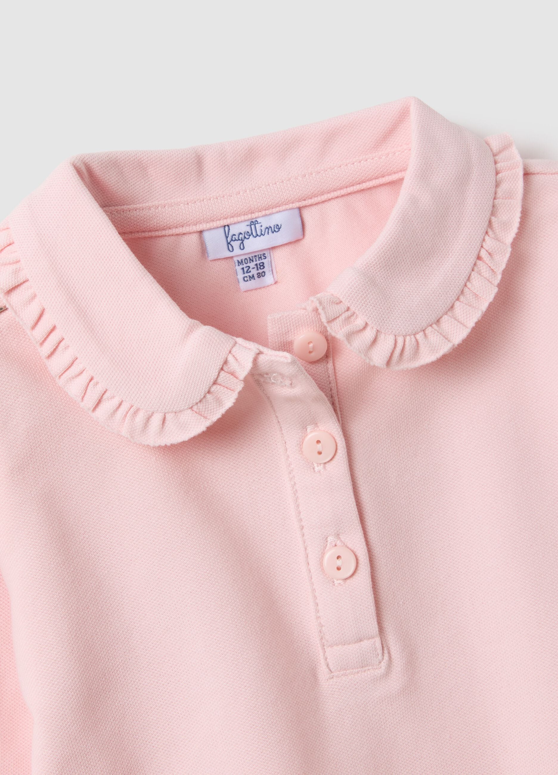 Girls' pink polo with ruffles in stretchy cotton regular fit