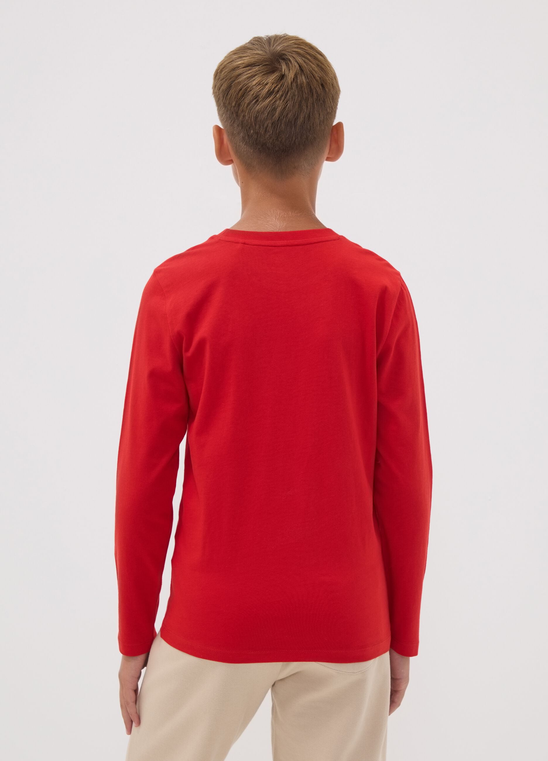 Red organic cotton graphic-print T-shirt for boys