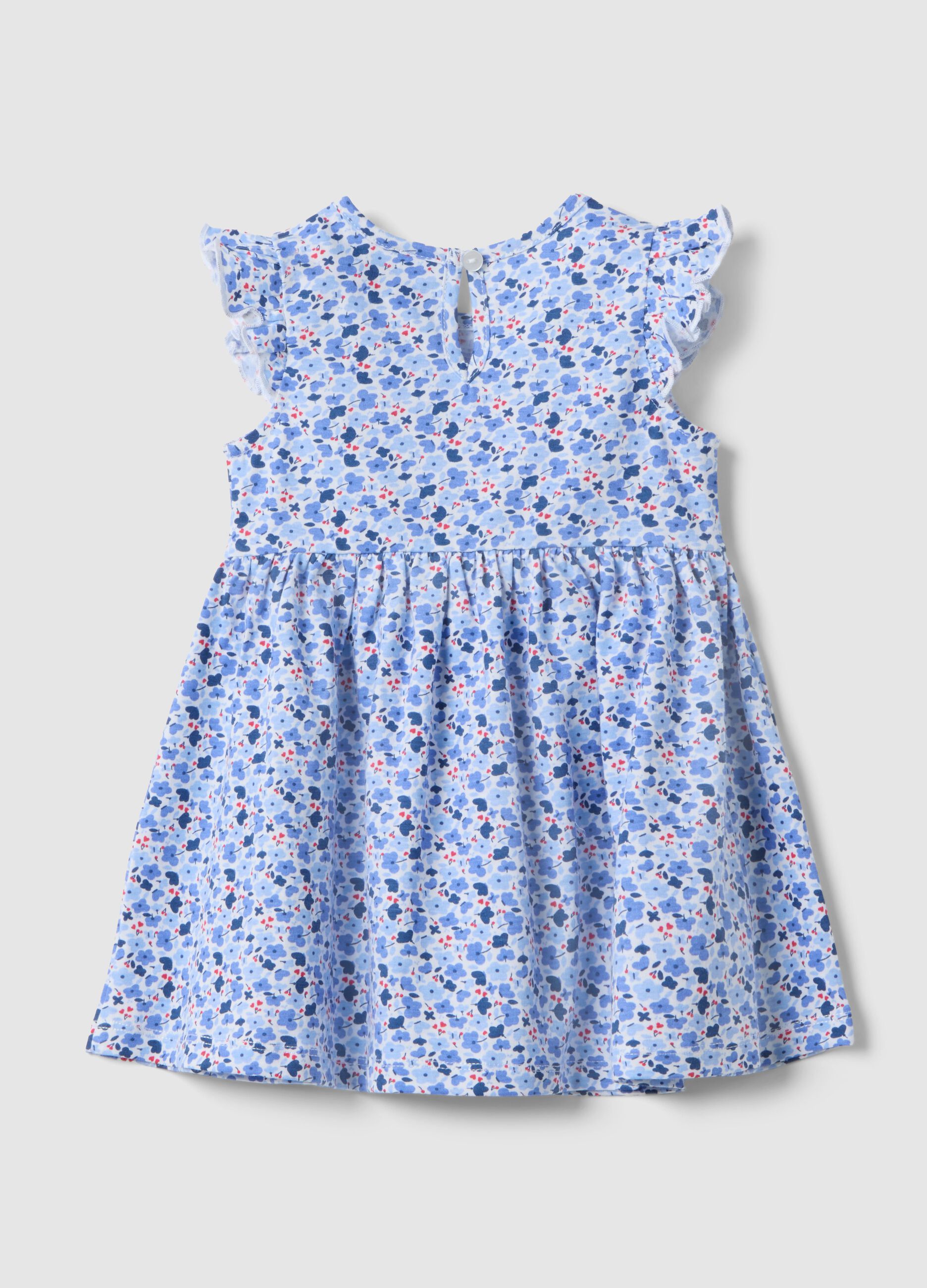 Girls' regular fit multi-colour cotton dress with flowers
