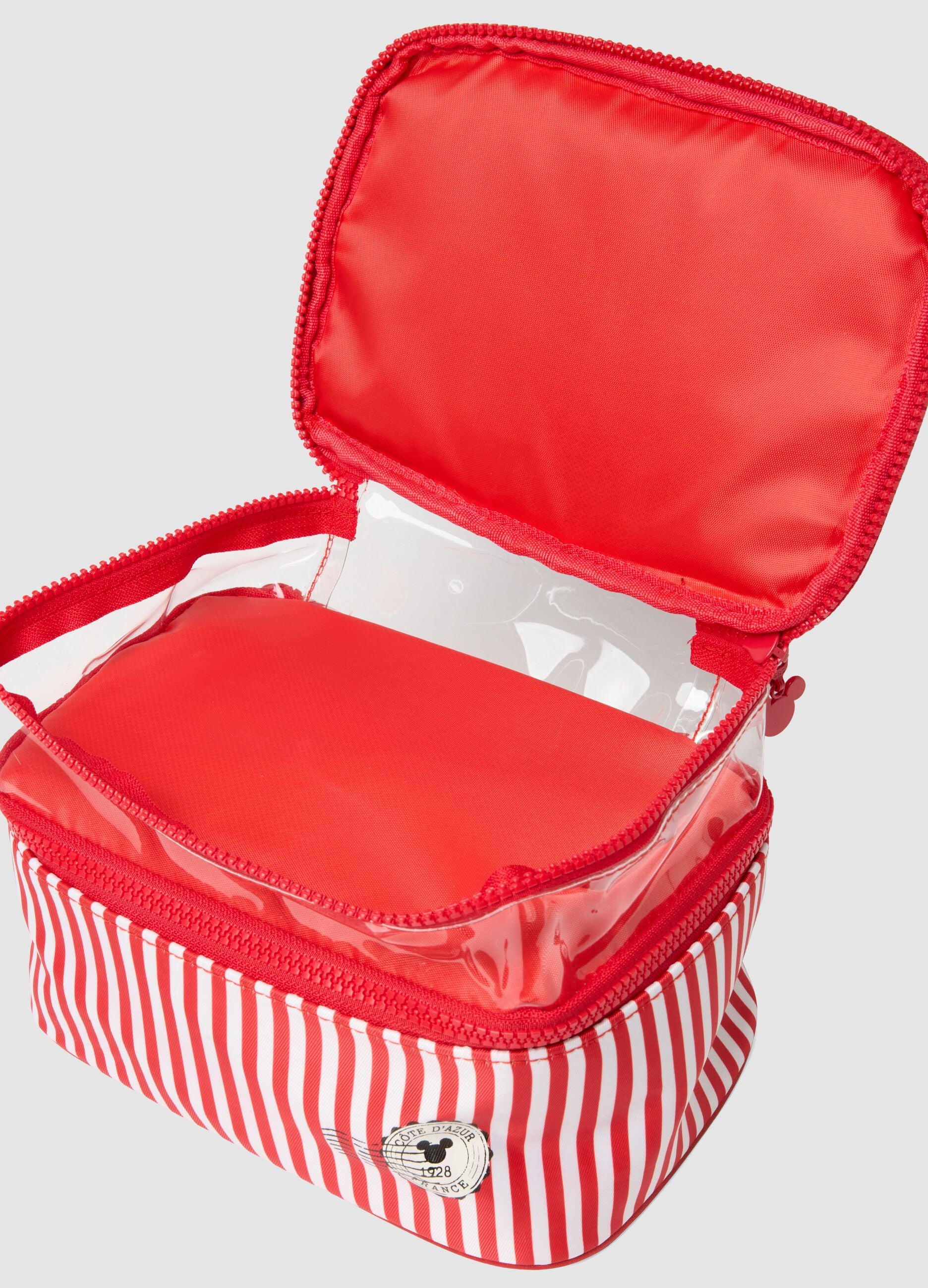 Multicolour striped beauty case with sturdy handles