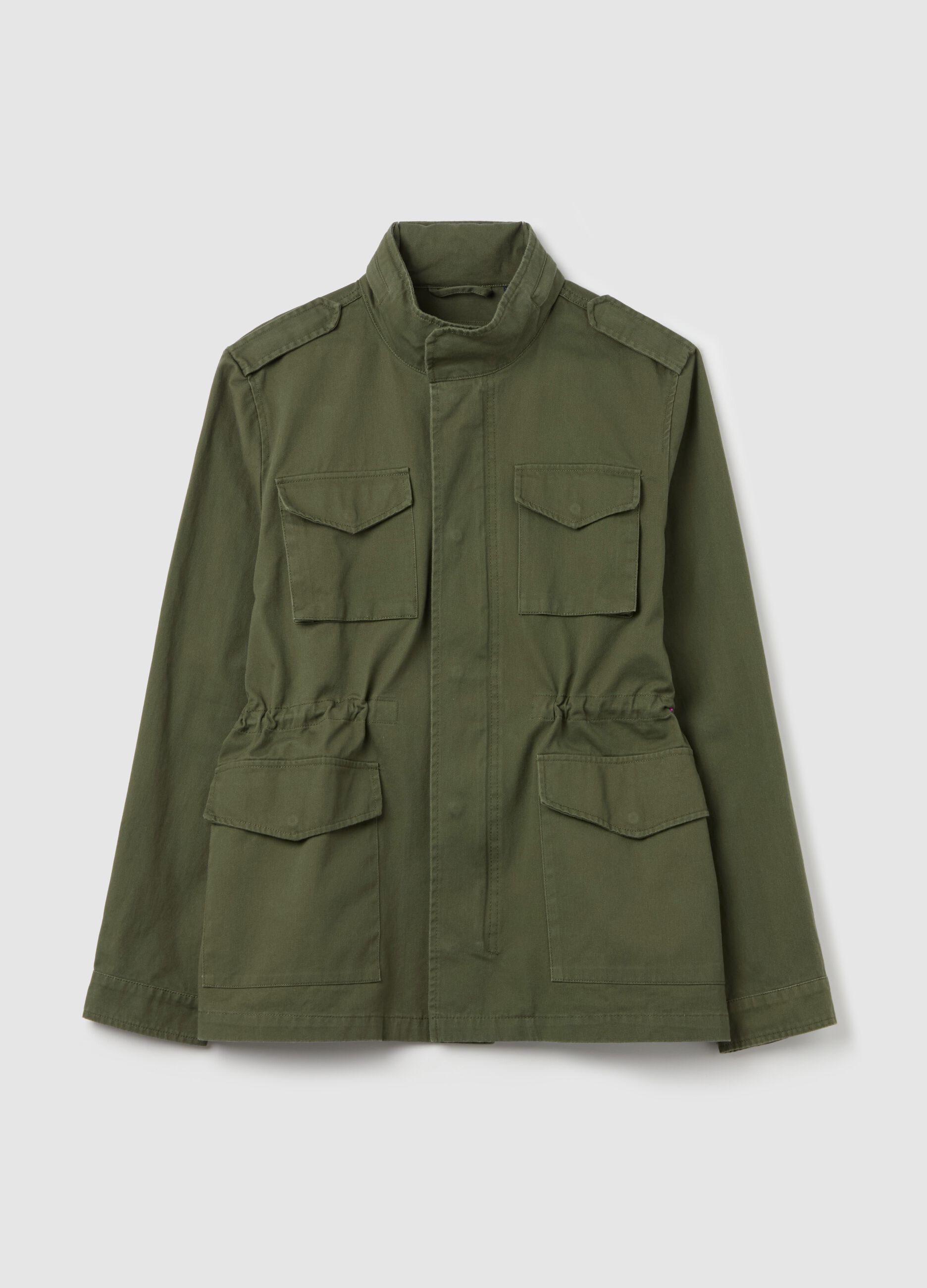 Short safari jacket with internal hood