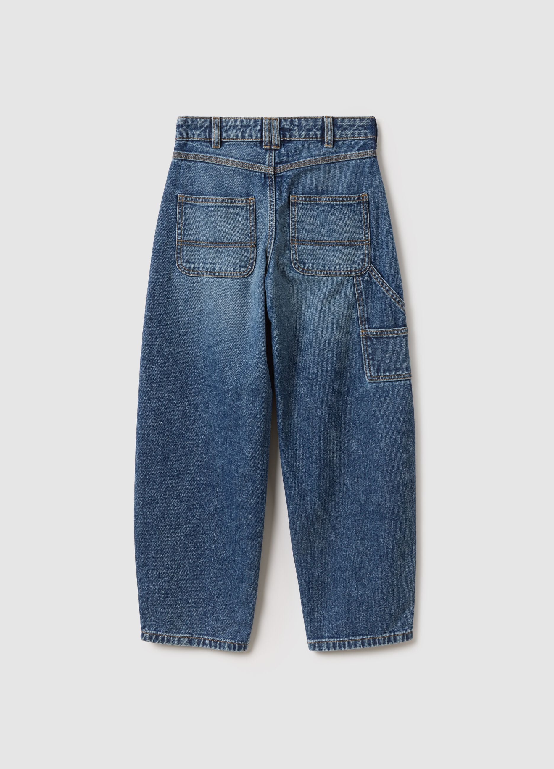 Girl's blue pure cotton balloon jeans with regular fit