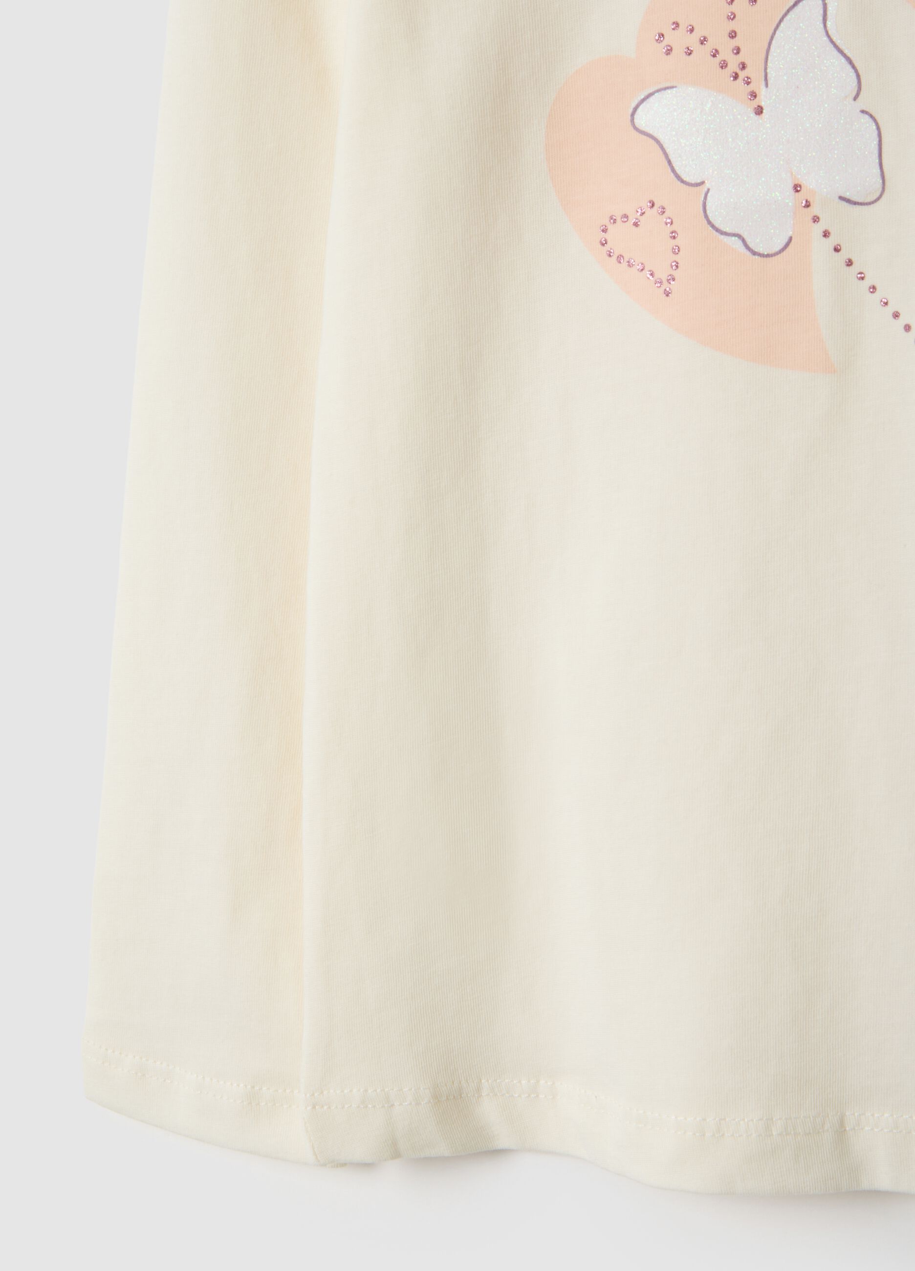 Beige pure cotton T-shirt with butterflies for girls