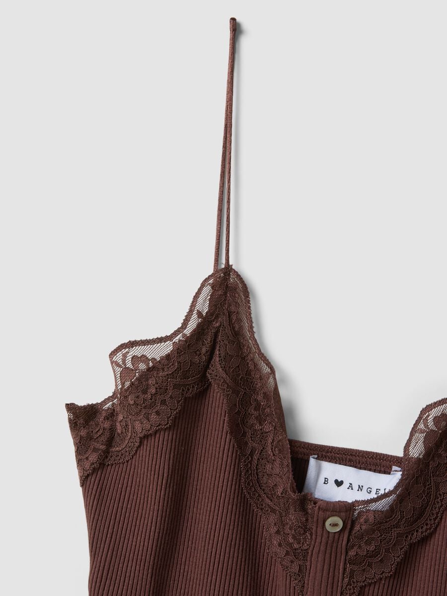 Top marrone in cotone elasticizzato con pizzo fitted_5