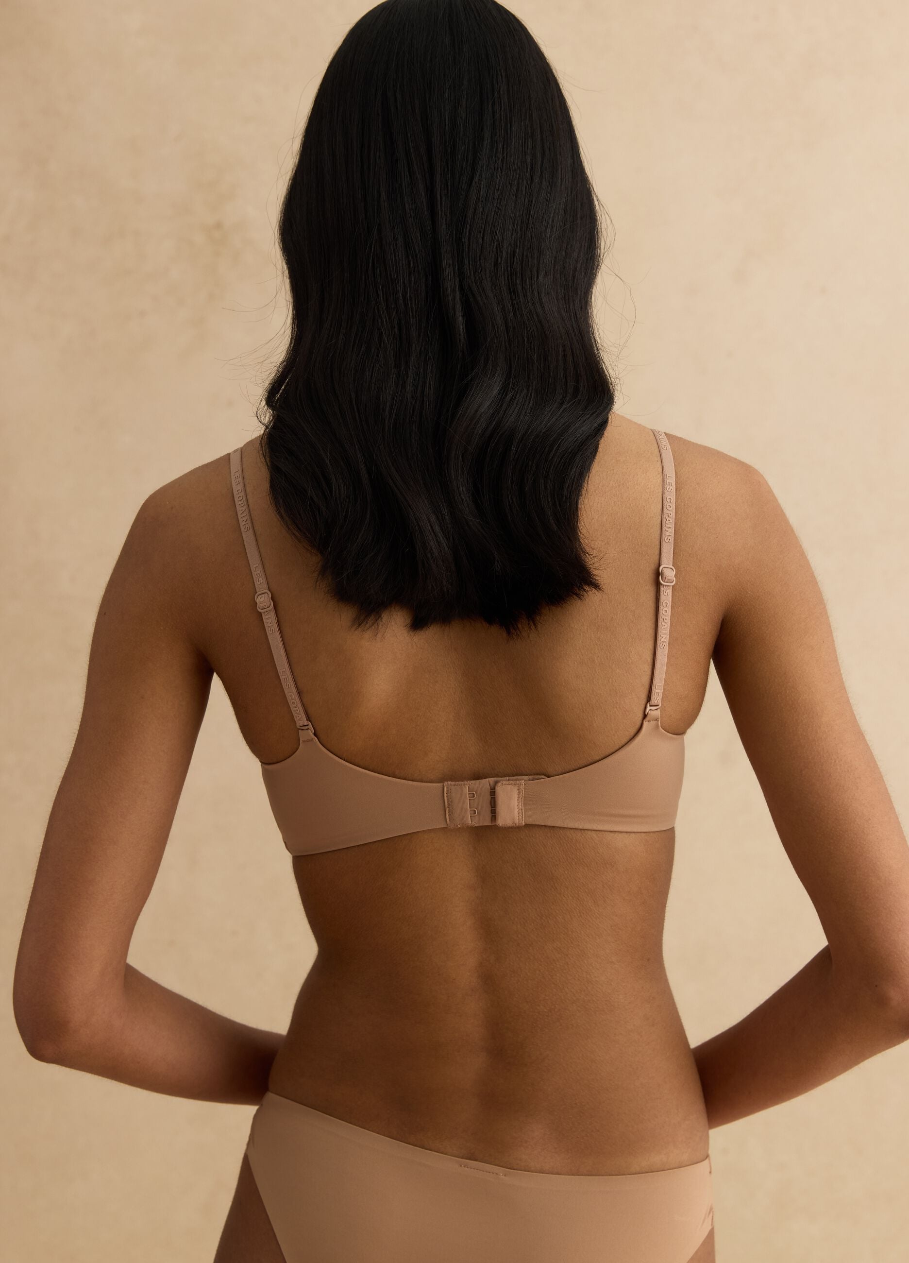 Beige bralette bra with removable padding