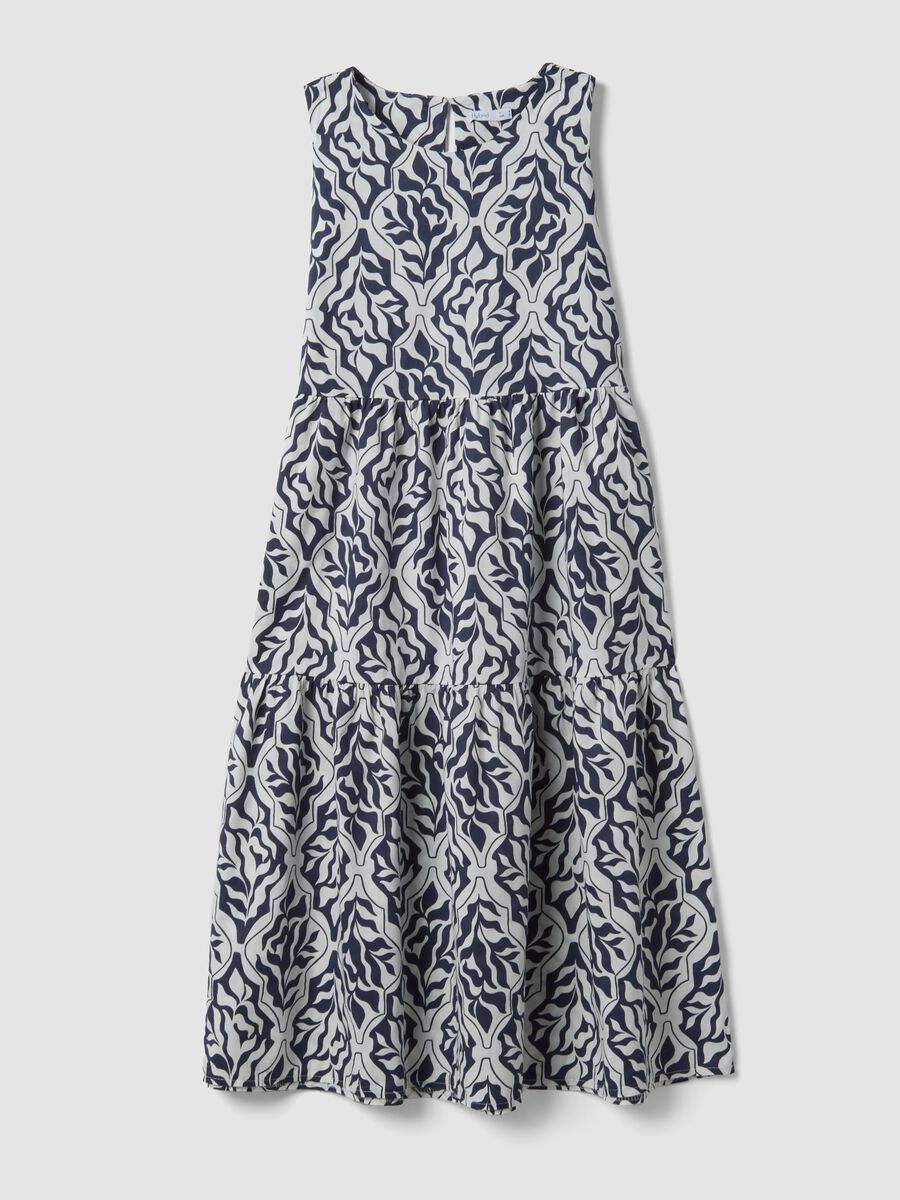 Blue stretch cotton midi dress with all-over print, regular fit_4