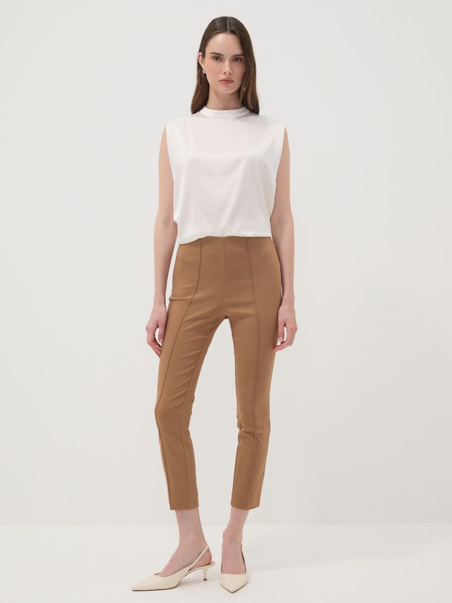 Brown stretch viscose slim-fit leggings_0