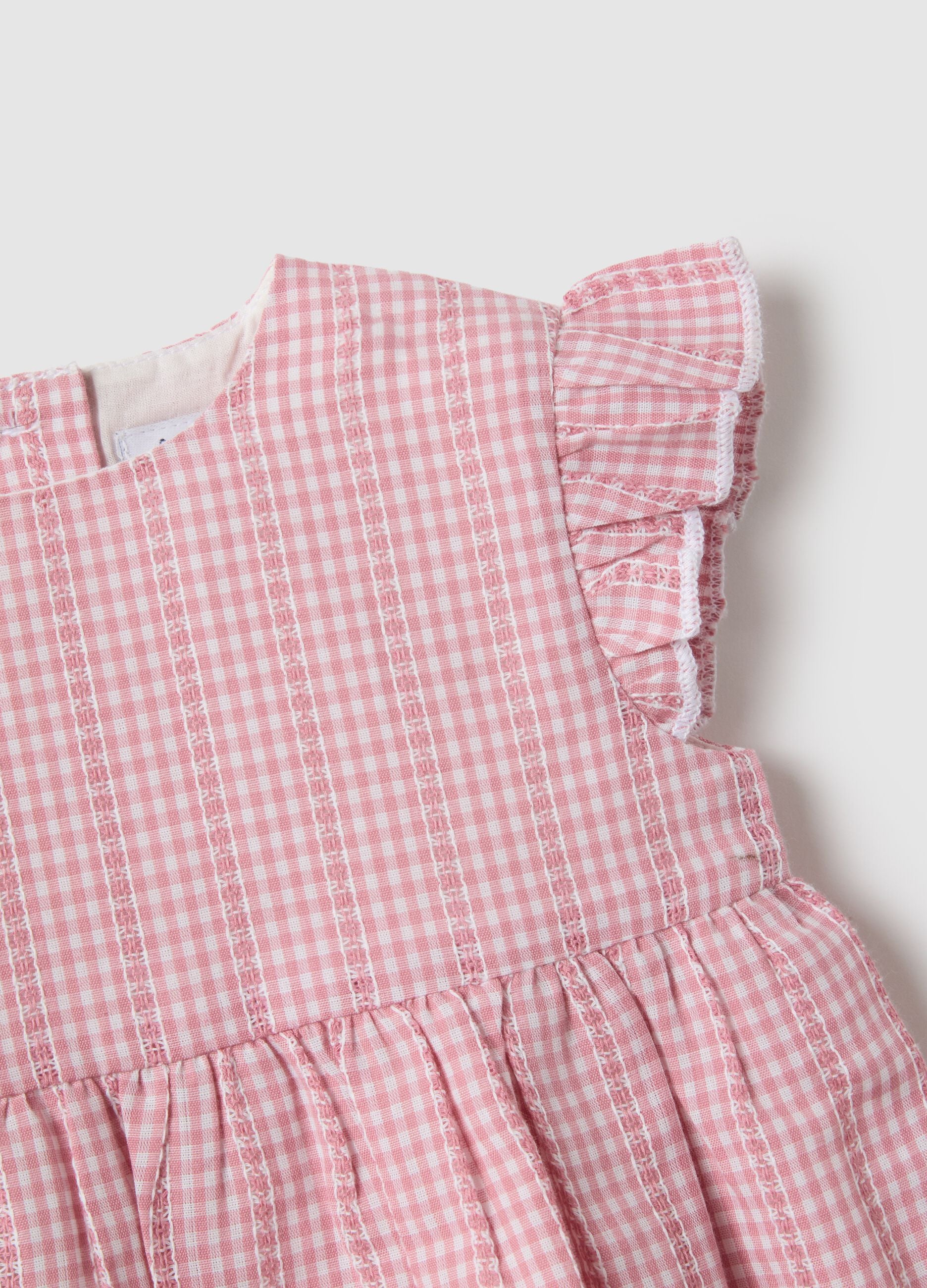 Multicolour Checked Pure Cotton Baby Dress with Ruffles, Regular Fit