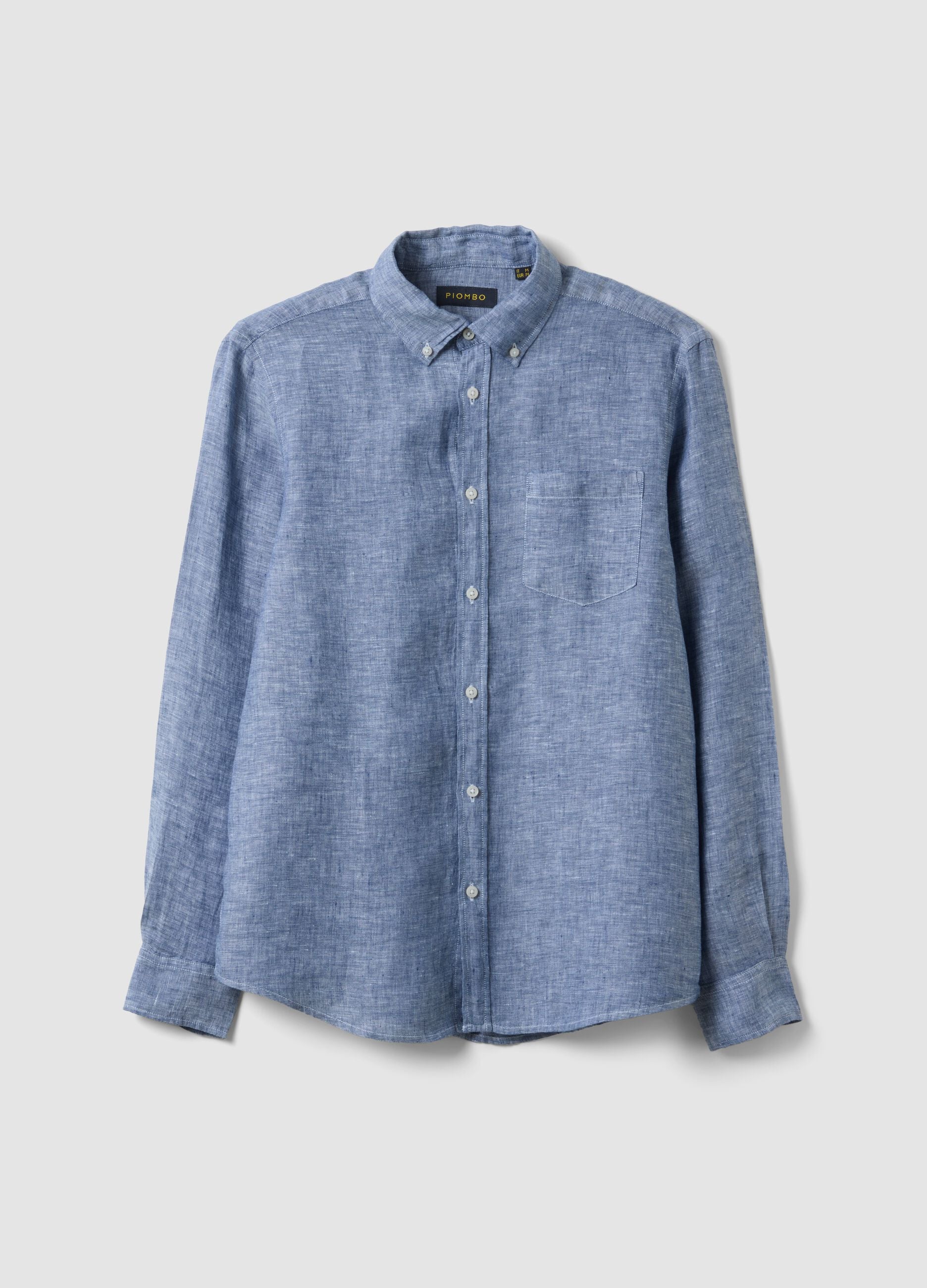 Light blue pure linen shirt with button-down collar, regular fit