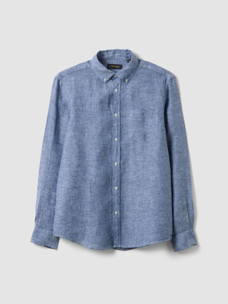 Light blue pure linen shirt with button-down collar, regular fit_4