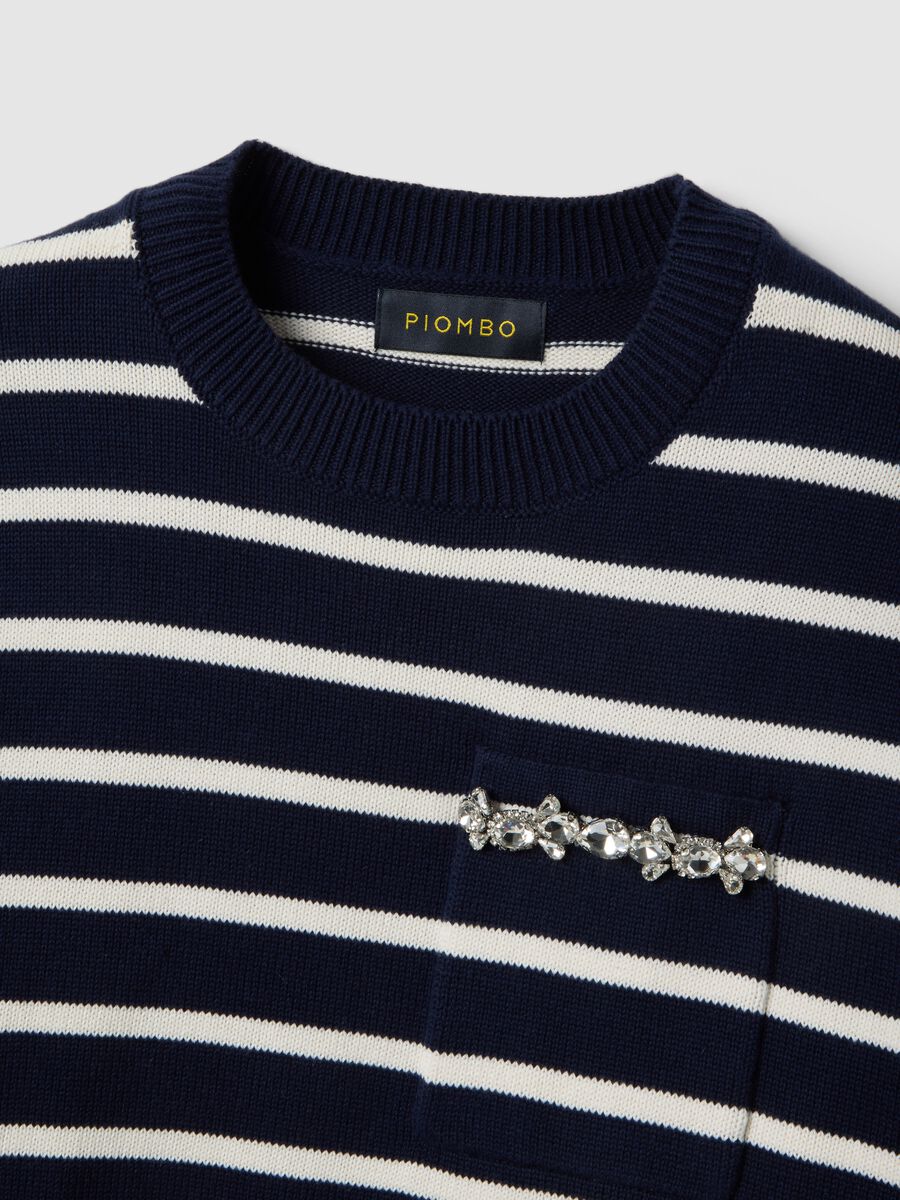 Blue jumper with white stripes in pure cotton regular fit_5