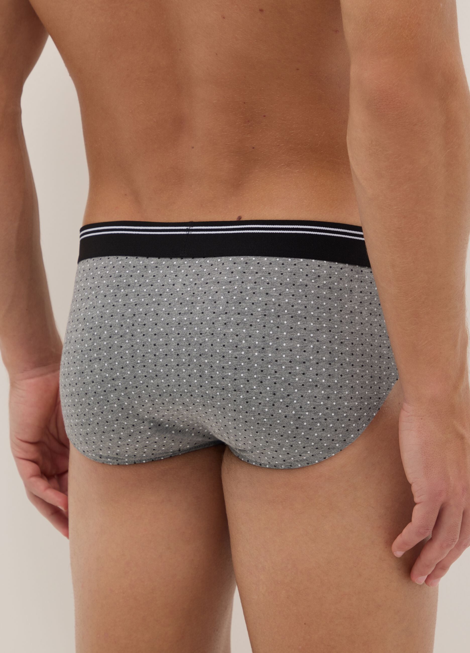 Tripack of multicoloured check pattern briefs in stretchy cotton with regular fit
