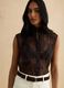 Regular fit brown lace tank top with bow_3