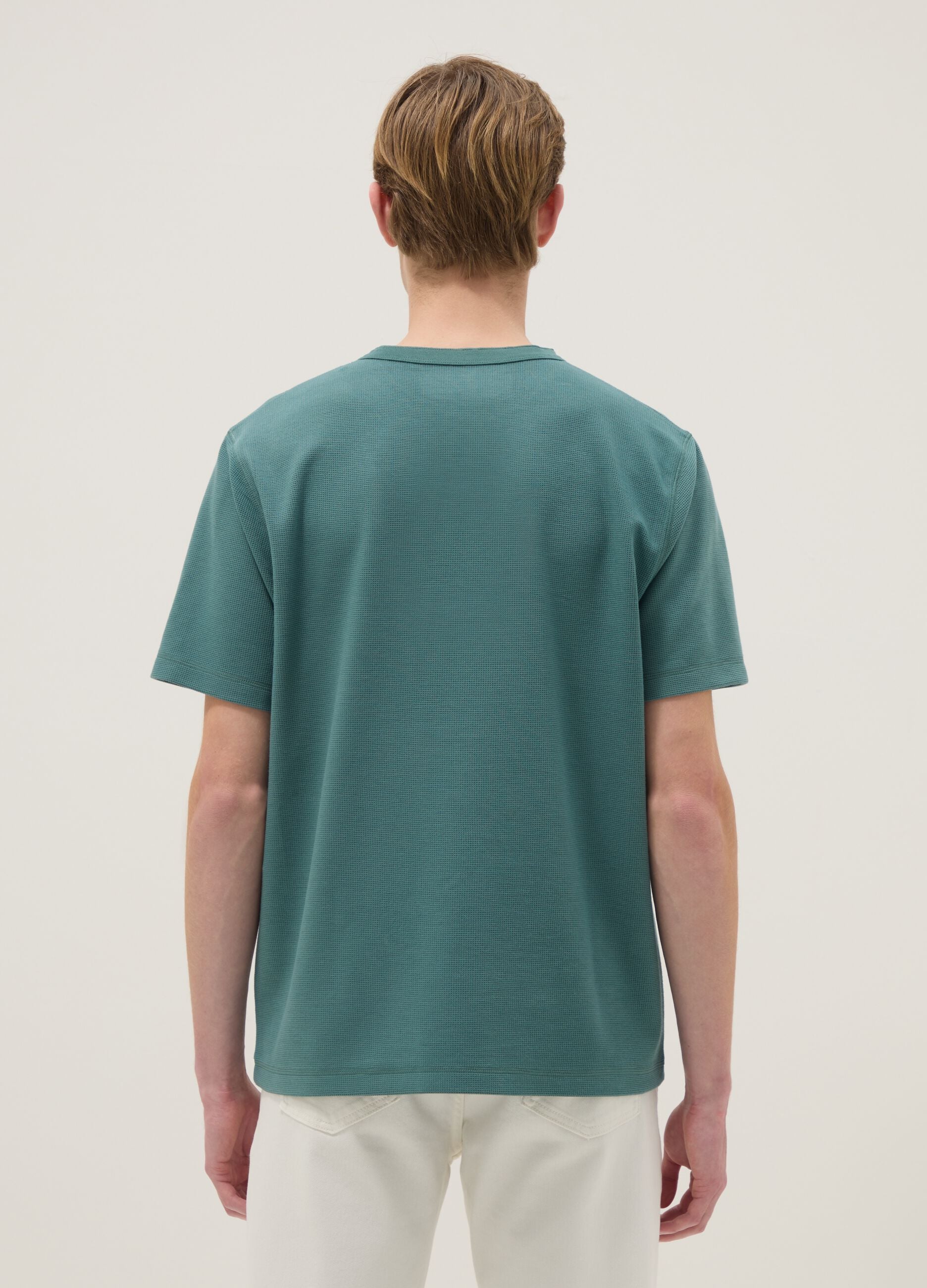 Green short-sleeve regular fit T-shirt with seraphim neck