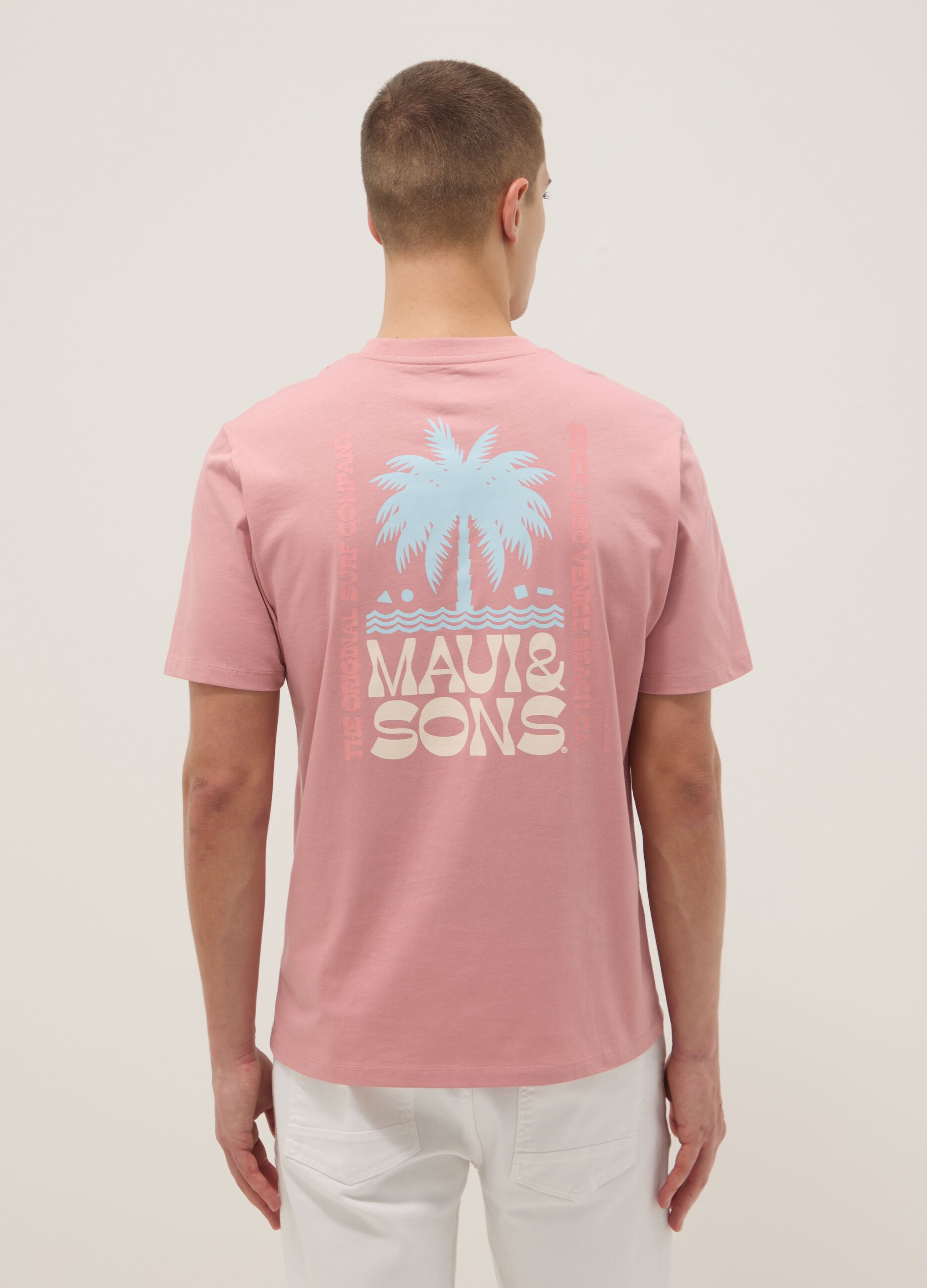 Pink pure cotton relaxed-fit short-sleeve T-shirt with print