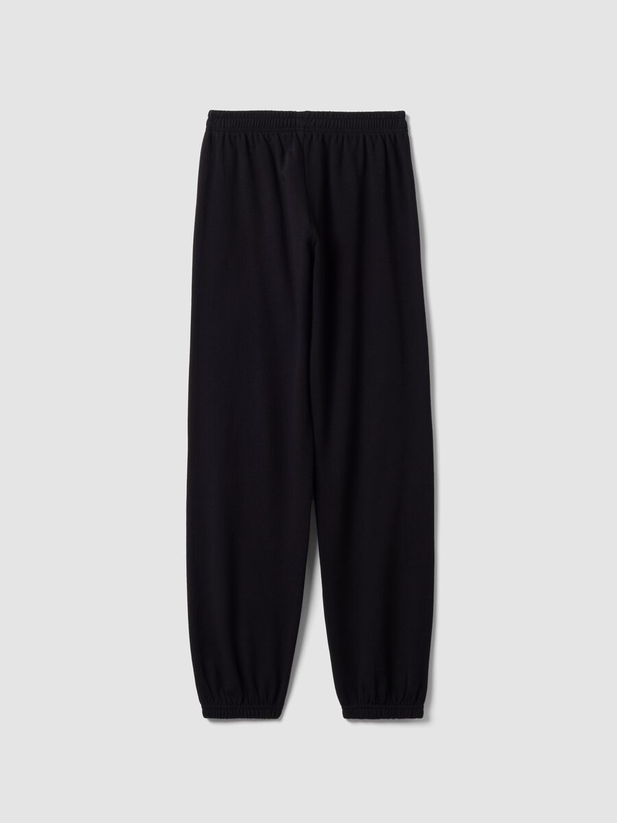 Black organic cotton-blend jogger trousers with printed detail for girls_4