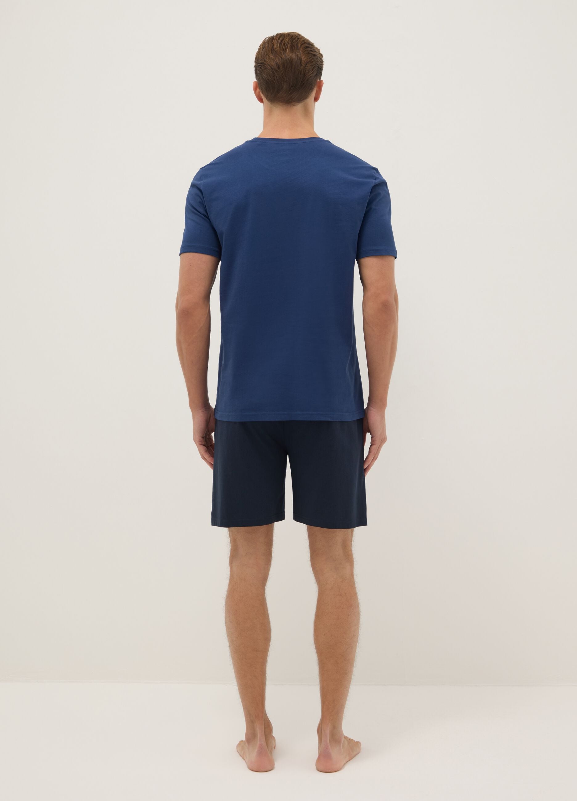 Pigiama corto in jersey di puro cotone organico blu regular fit