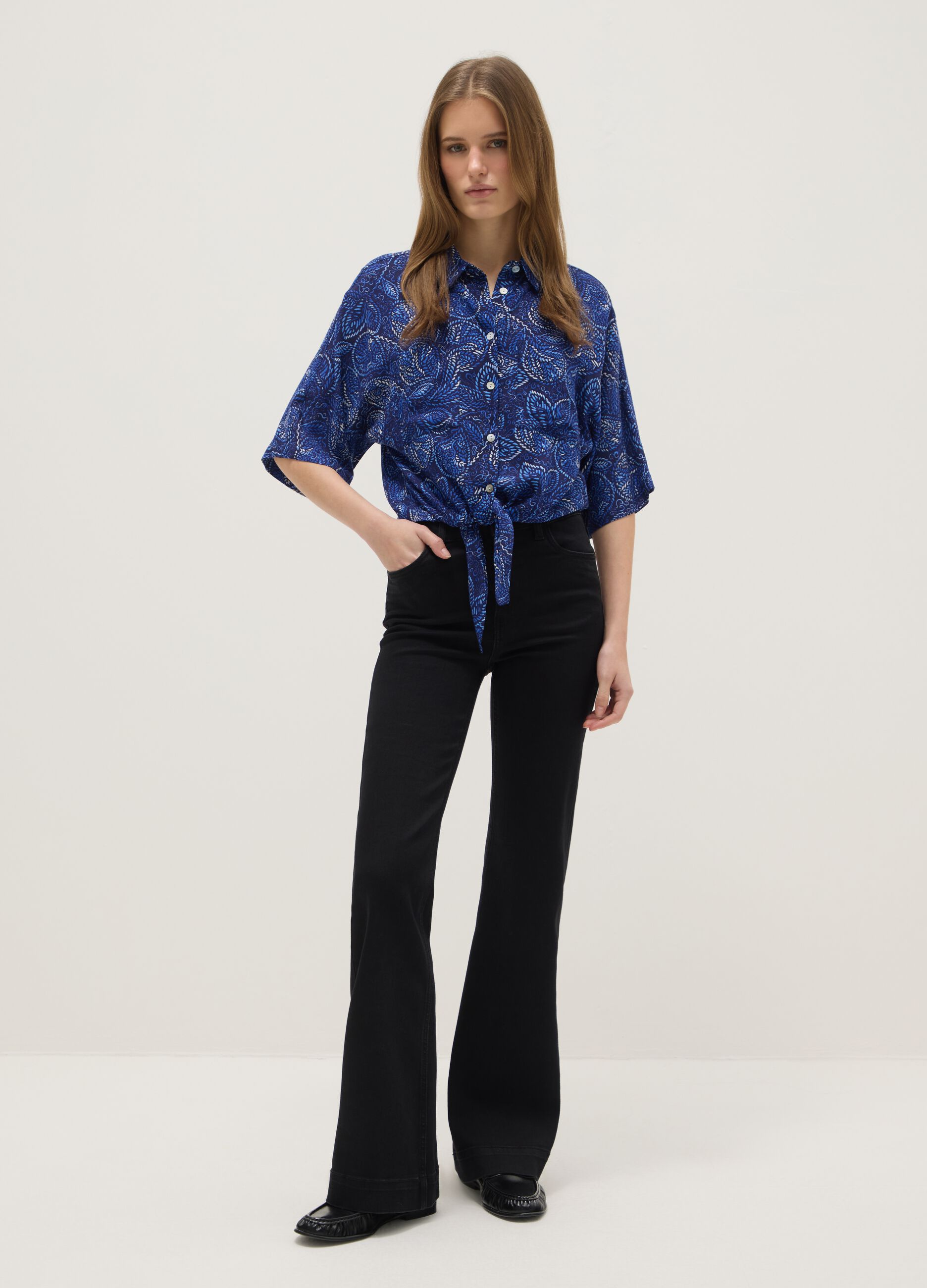 Multicolour pure viscose shirt with regular fit and pattern