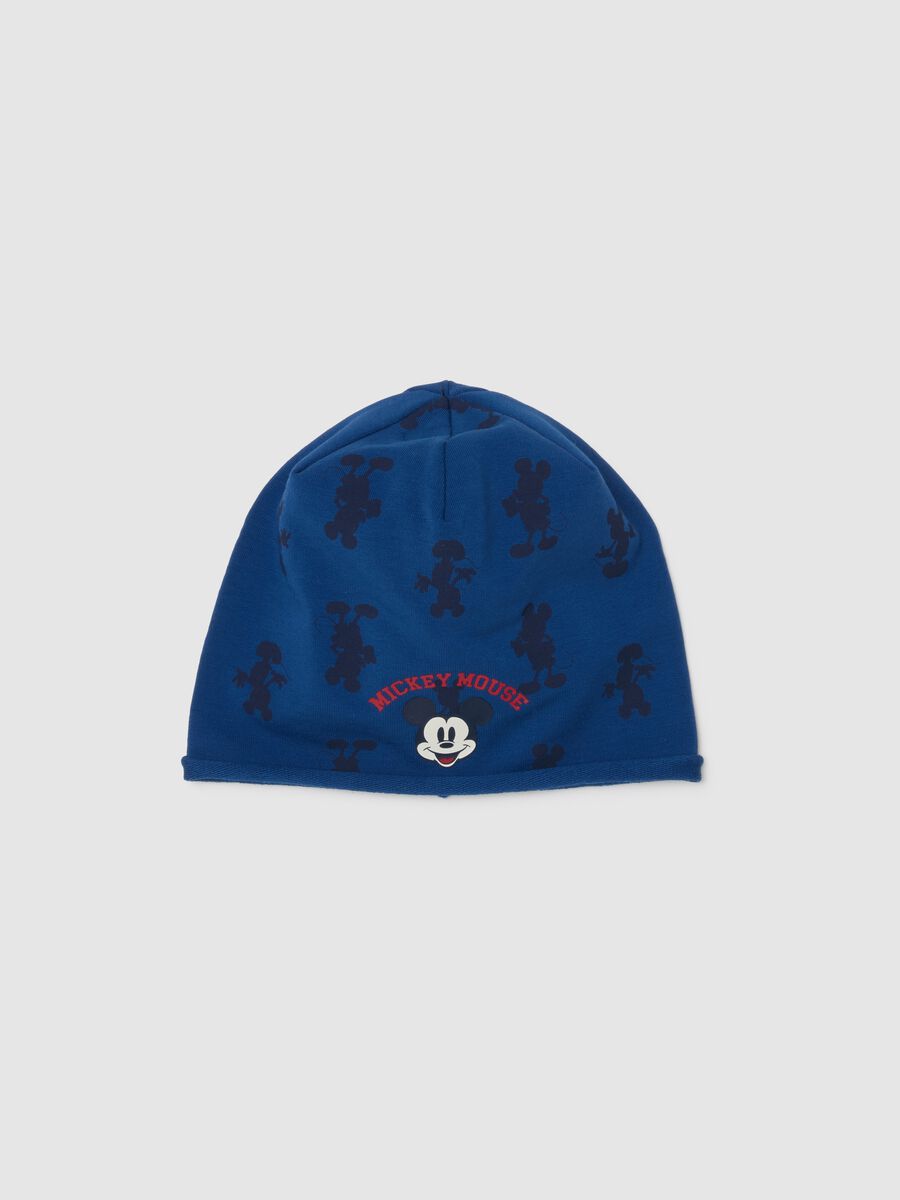 Blue elasticated cotton child&rsquo;s hat with Mickey Mouse print_0