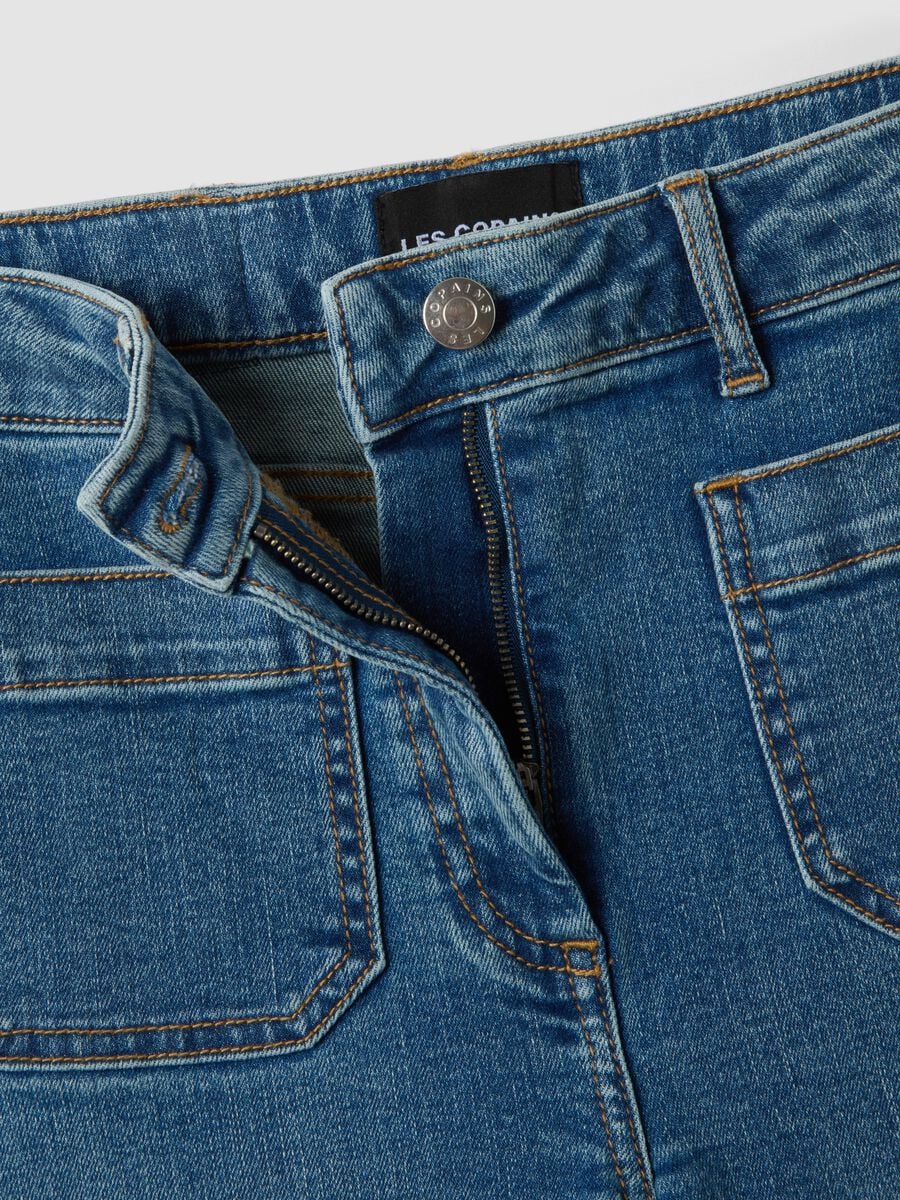 Jeans blu wide leg in cotone elasticizzato_5