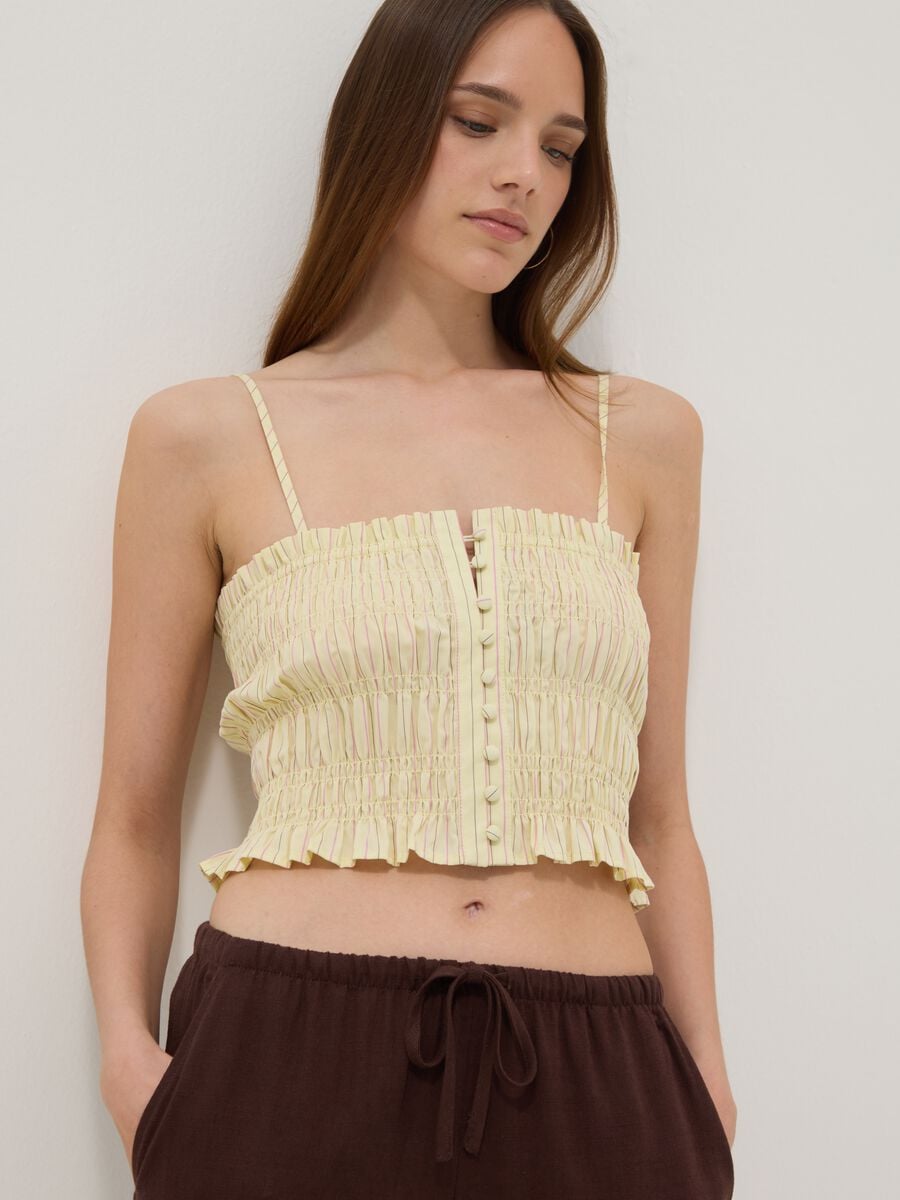 Tank top giallo in puro cotone con arricciatura regular fit_0