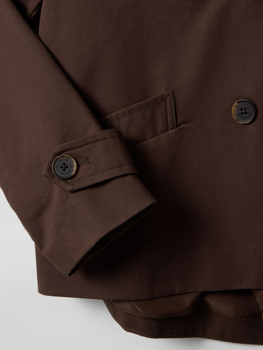 Brown pure cotton regular fit jacket with buttons_5